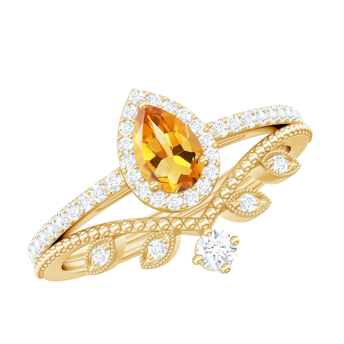Certified Citrine and Diamond Teardrop Engagement Ring with Enhancer