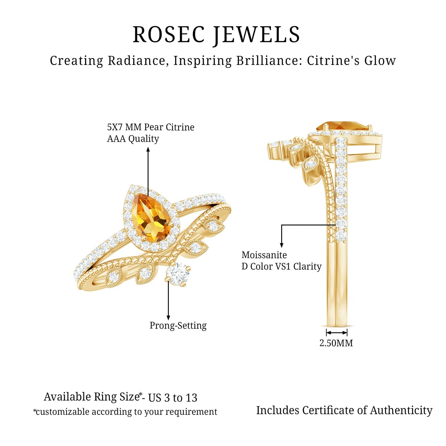 Certified Citrine and Diamond Teardrop Engagement Ring with Enhancer