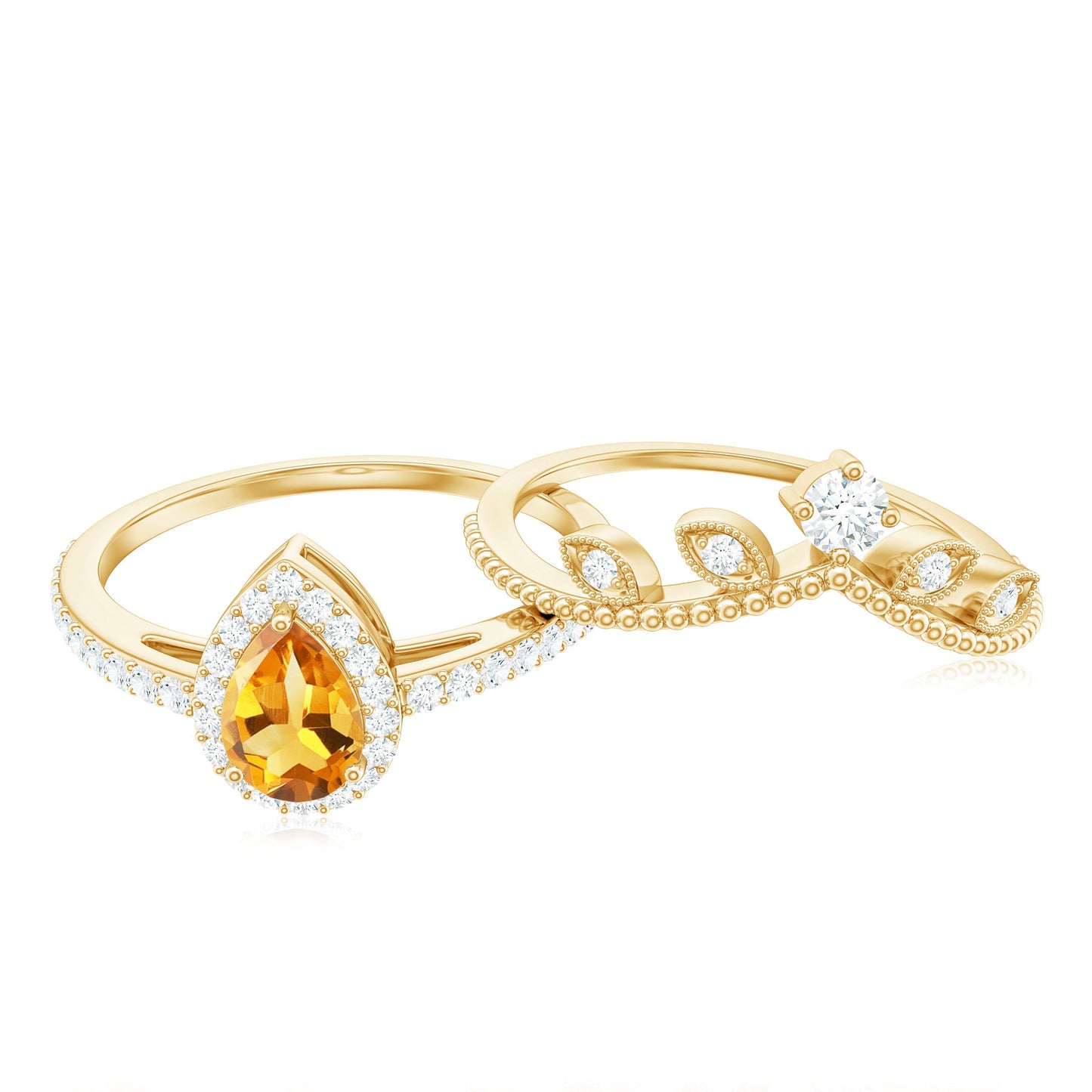 Certified Citrine and Diamond Teardrop Engagement Ring with Enhancer
