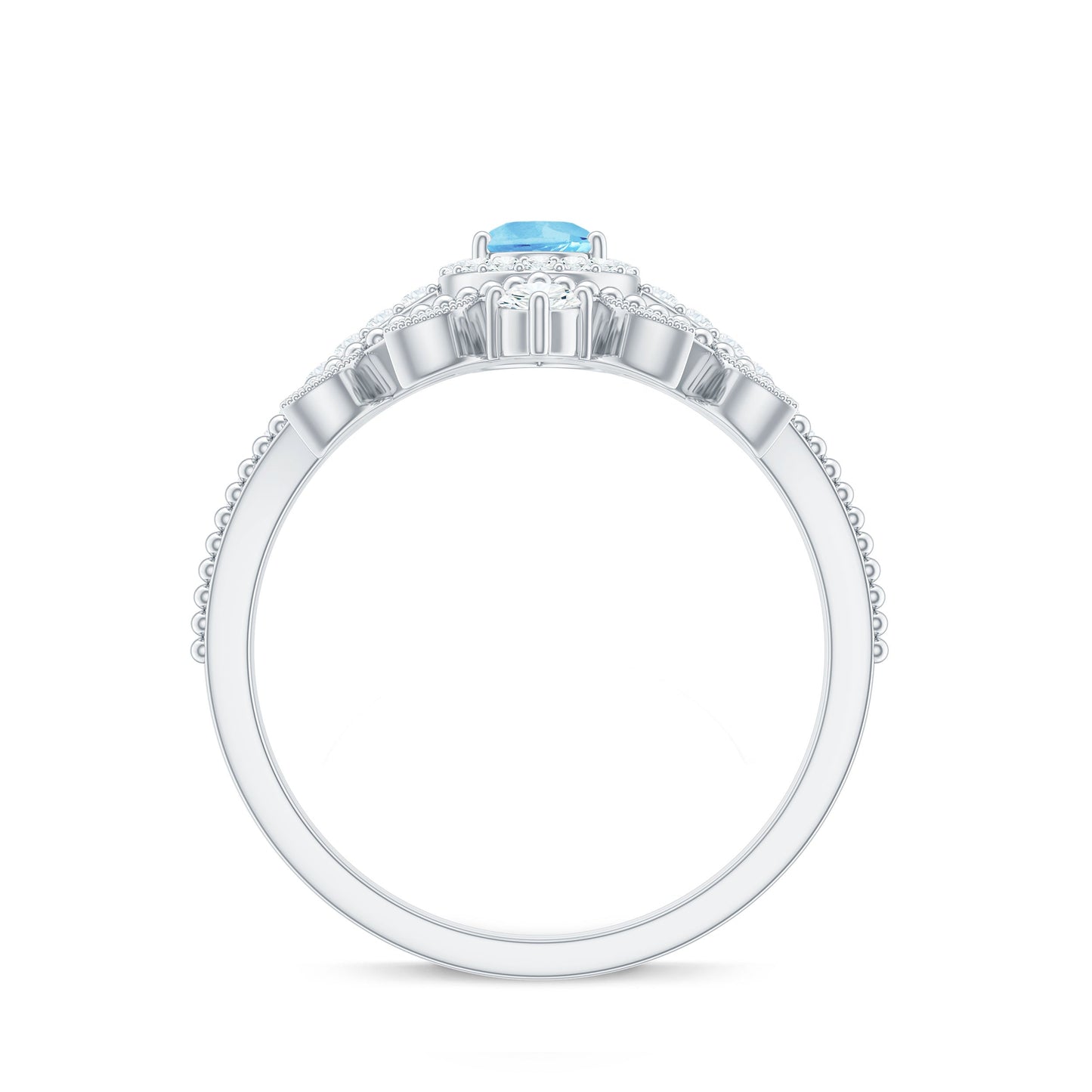 Vintage Looking Aquamarine and Diamond Teardrop Wedding Ring Set for Women