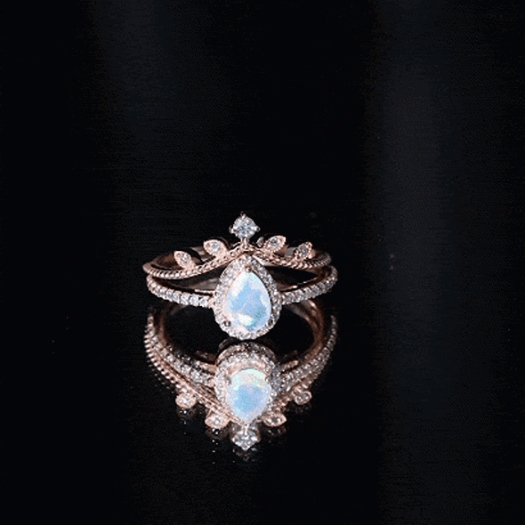 Vintage Inspired Ethiopian Opal Diamond Designer Bridal Ring Set