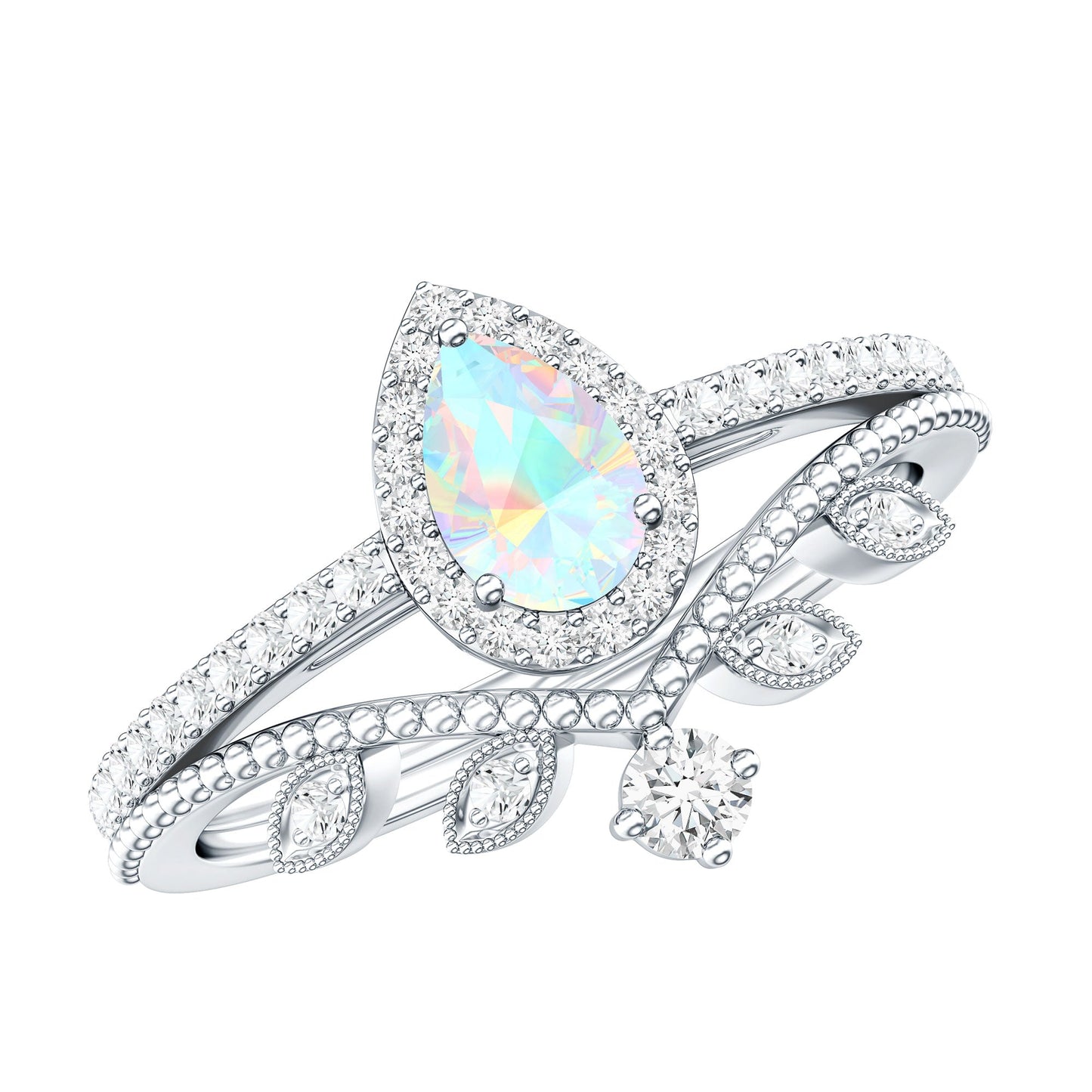 Vintage Inspired Ethiopian Opal Diamond Designer Bridal Ring Set