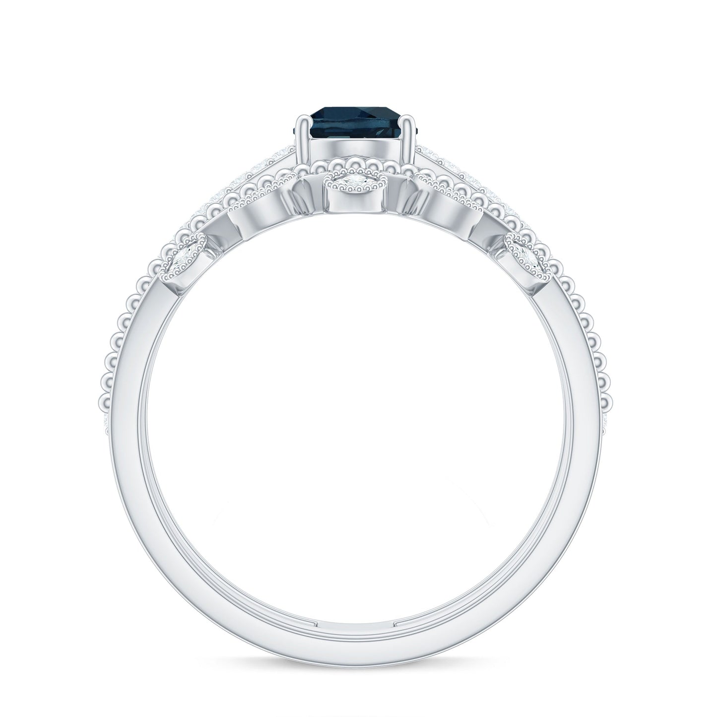 Pear London Blue Topaz Double Band Engagement Ring with Diamond Enhancer