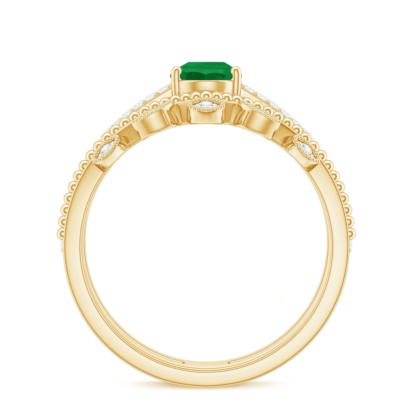 Vintage Style Emerald Diamond Wedding Bridal Ring Set