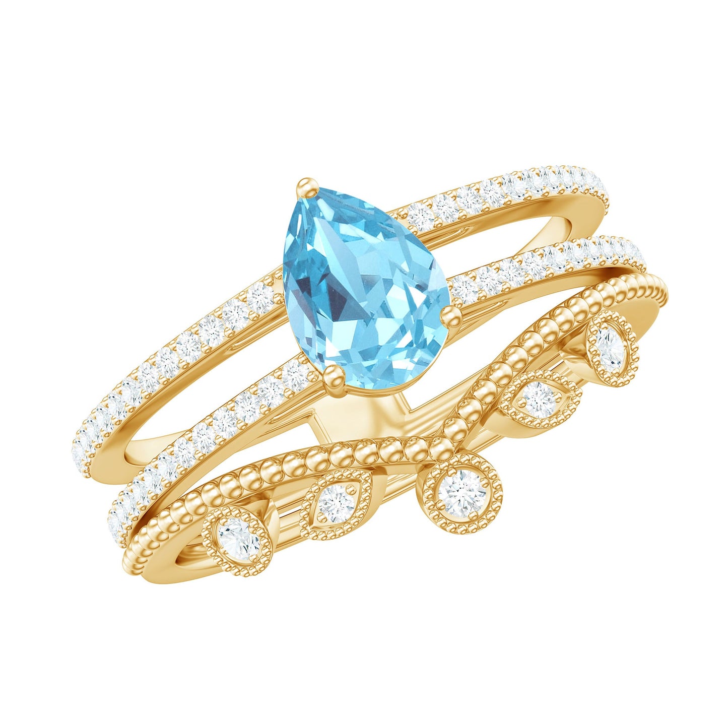 1 Carat Aquamarine and Diamond Teardrop Engagement Ring with Enhancer