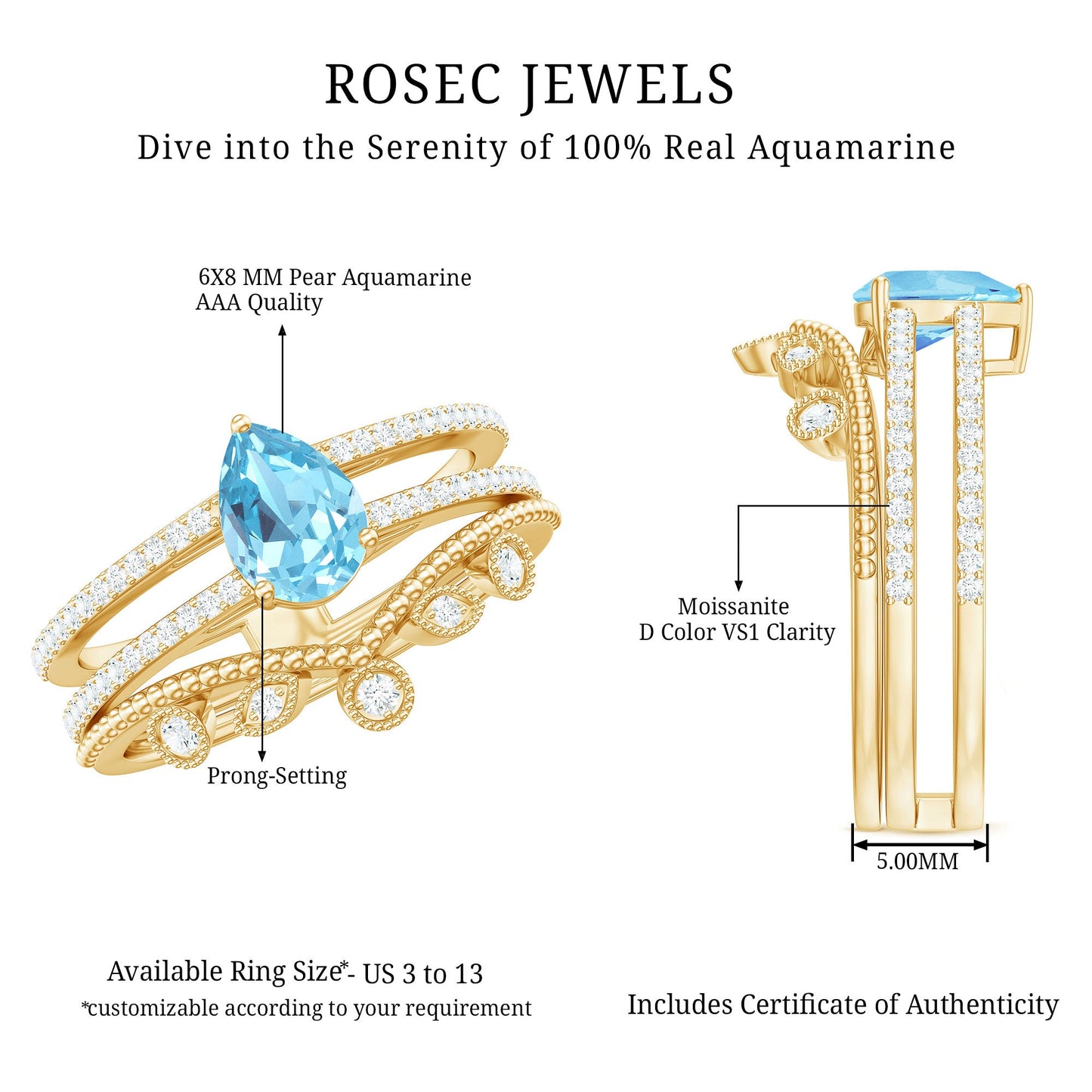 1 Carat Aquamarine and Diamond Teardrop Engagement Ring with Enhancer