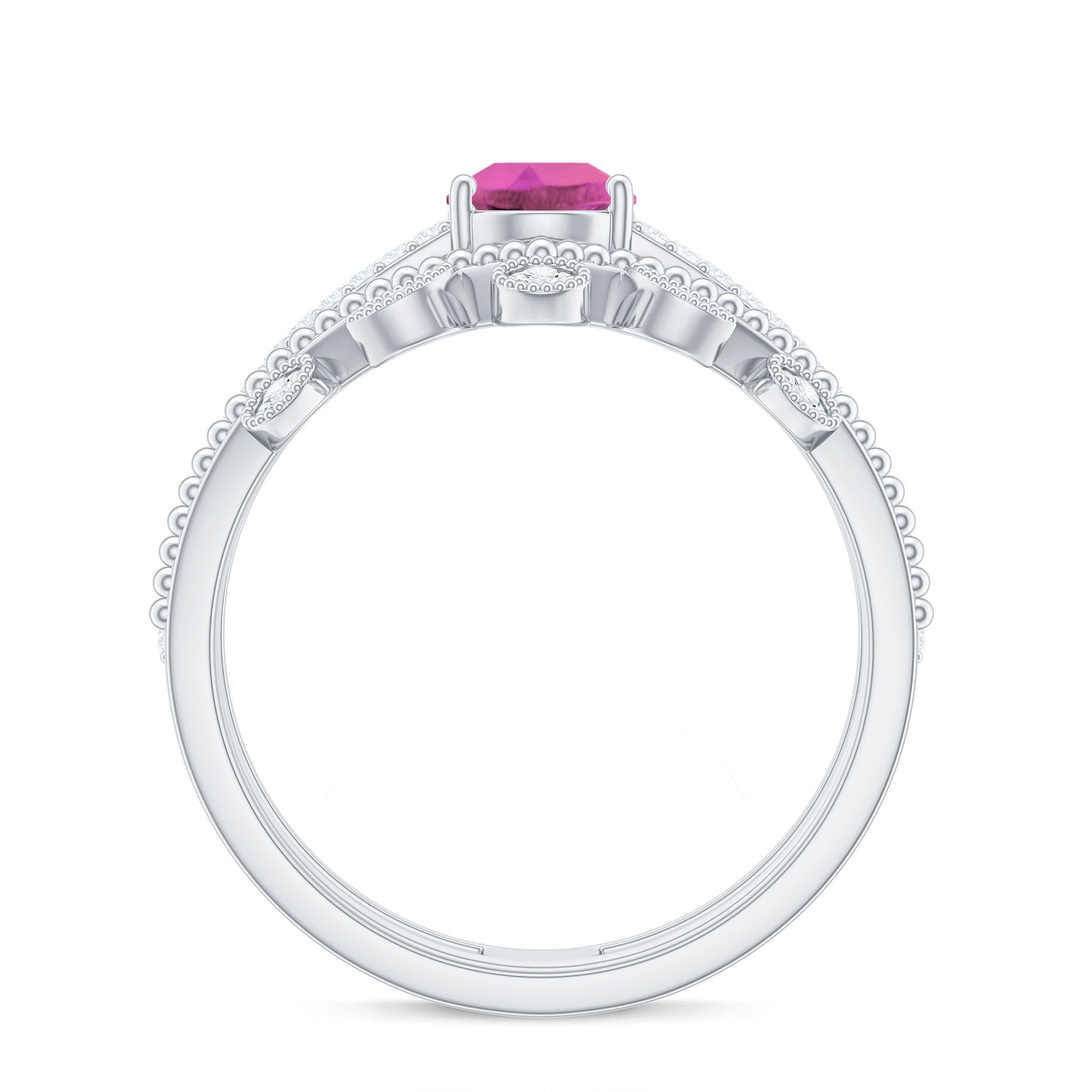 Pear Cut Real Pink tourmaline and Moissanite Wedding Ring Set