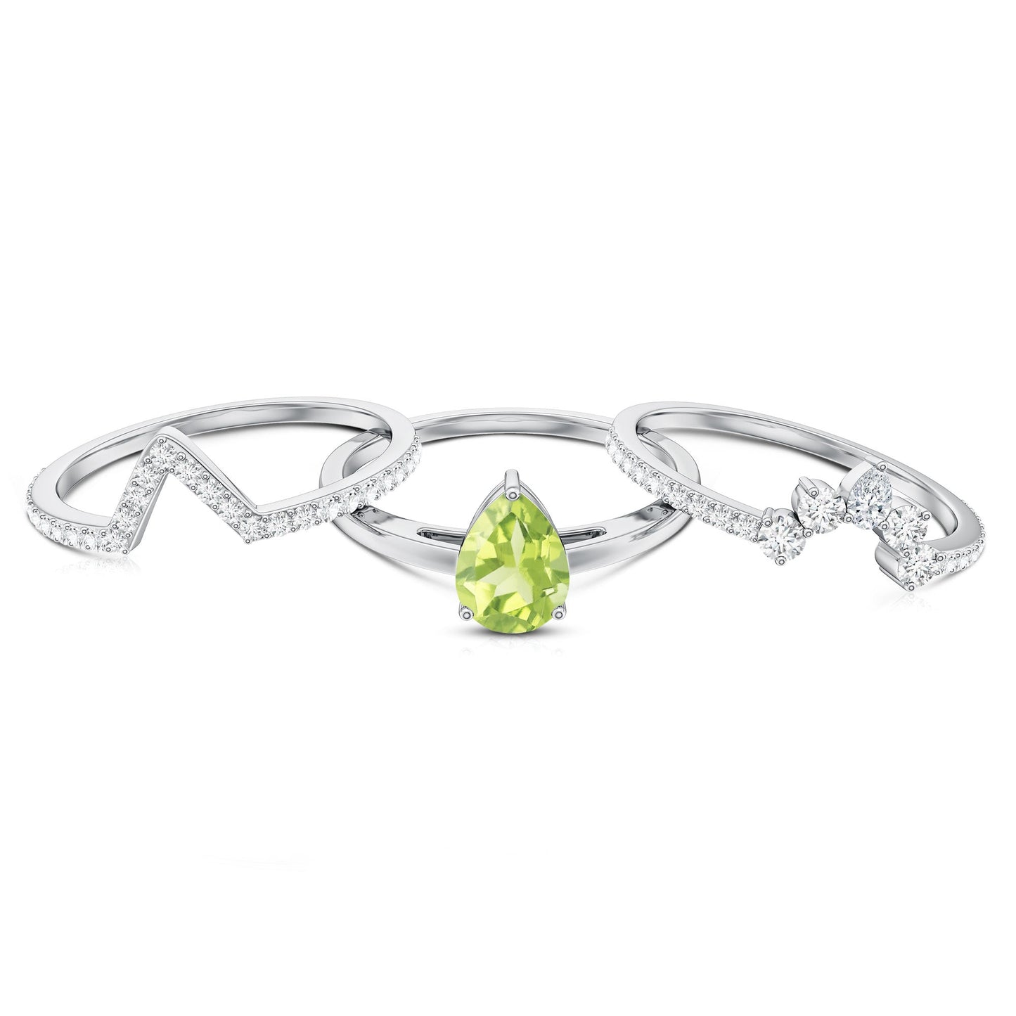 Certified Real 1 Carat Peridot Trio Wedding Ring Set with Moissanite