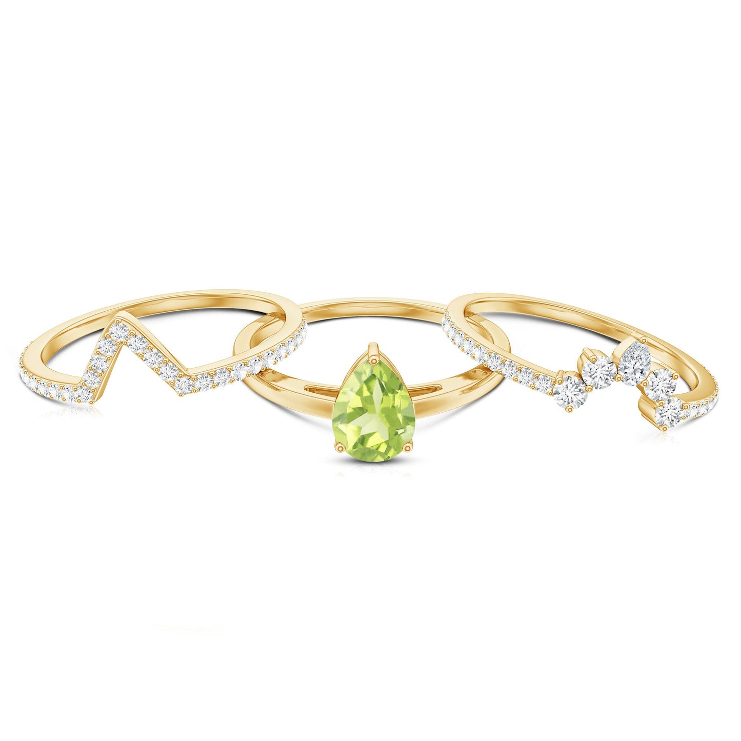 Certified Real 1 Carat Peridot Trio Wedding Ring Set with Moissanite