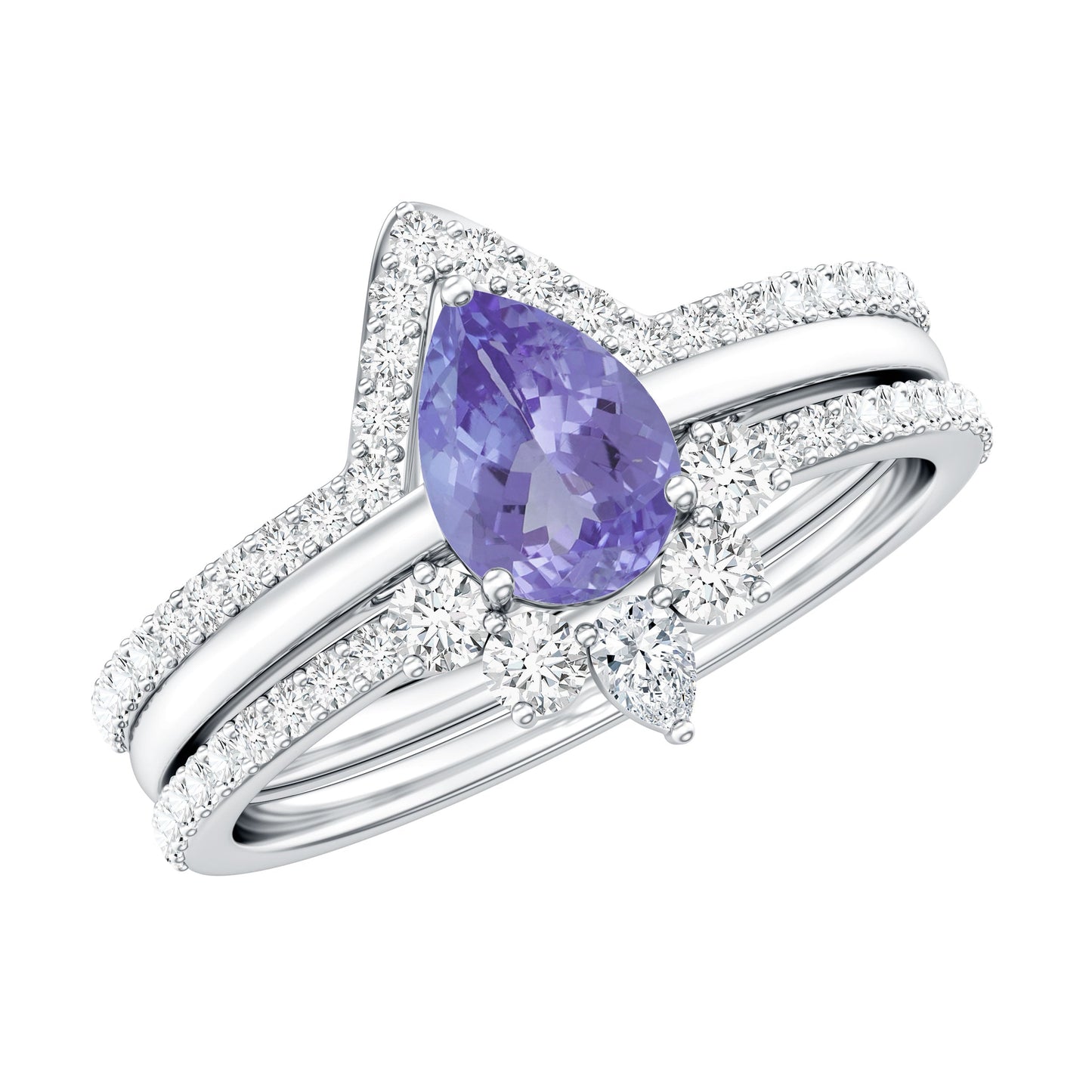 0.8 Carat Natural Tanzanite Diamond 3 Piece Wedding Ring Set