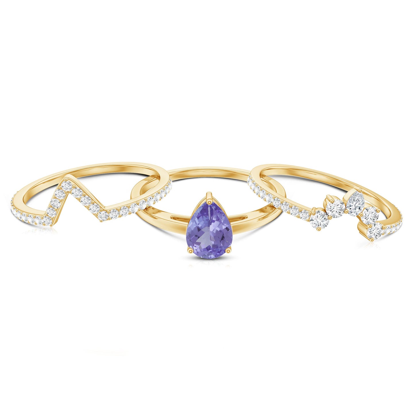 0.8 Carat Natural Tanzanite Diamond 3 Piece Wedding Ring Set