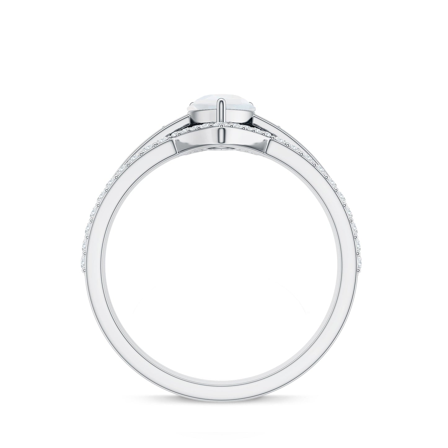 Pear Cut Moonstone Trio Wedding Ring Set with Moissanite