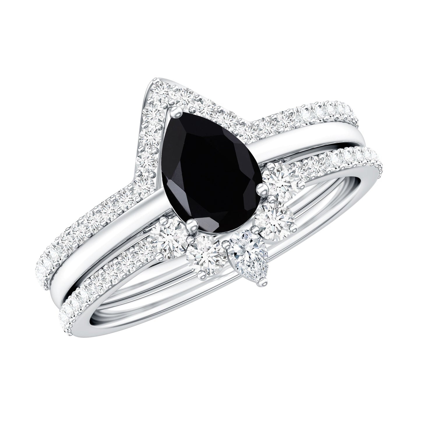 1 Carat Pear Shaped Black Onyx Engagement Ring With Ring Guards