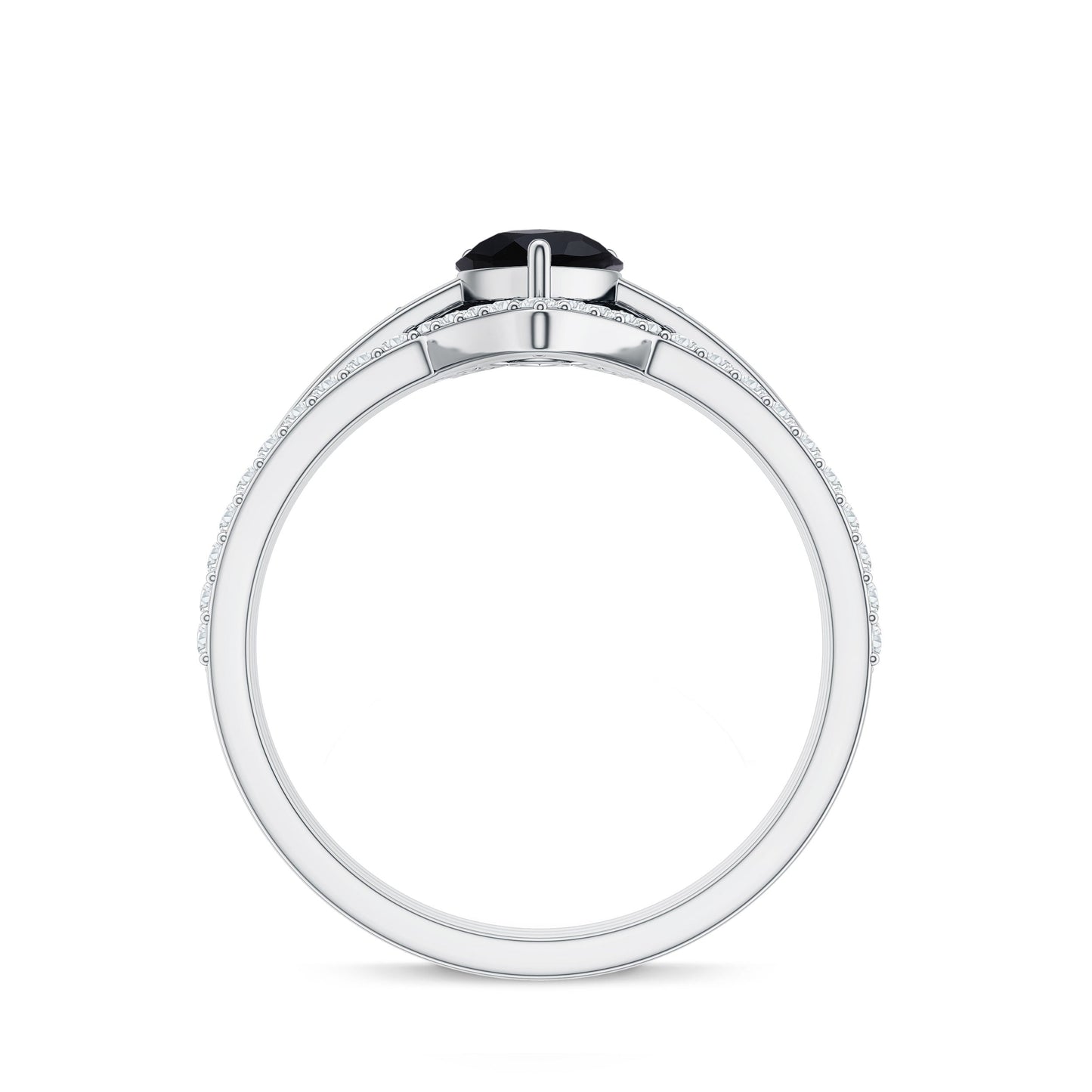 1 Carat Pear Shaped Black Onyx Engagement Ring With Ring Guards