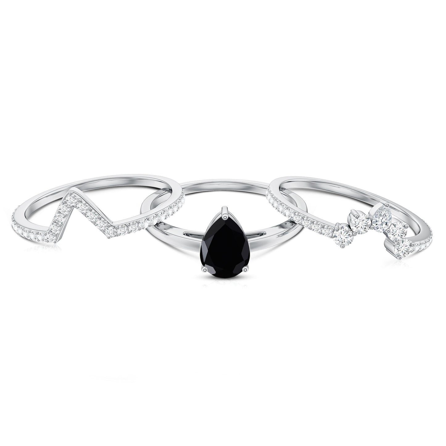 1 Carat Pear Shaped Black Onyx Engagement Ring With Ring Guards