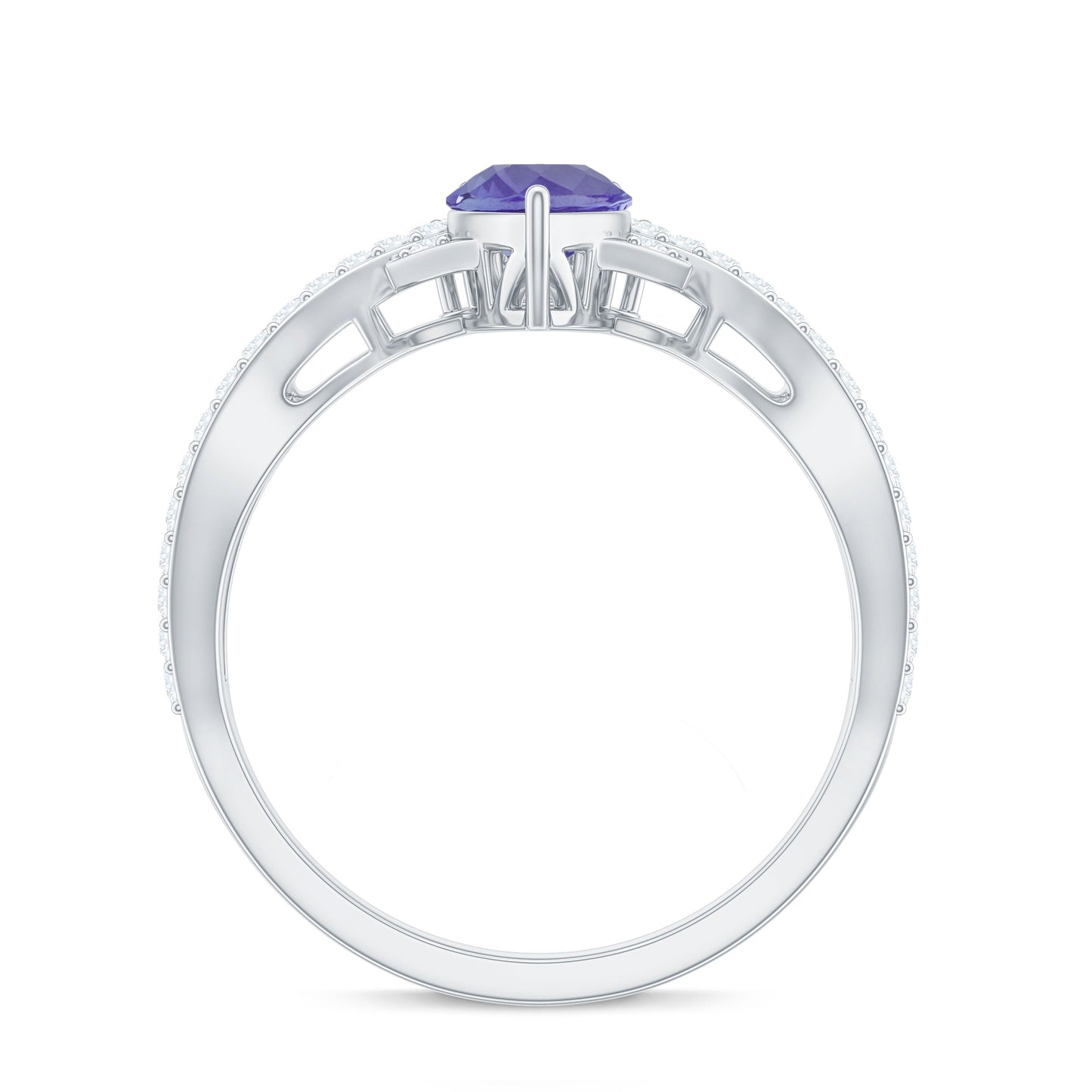 Certified Real Tanzanite Engagement Ring with Diamond Crossover Shank