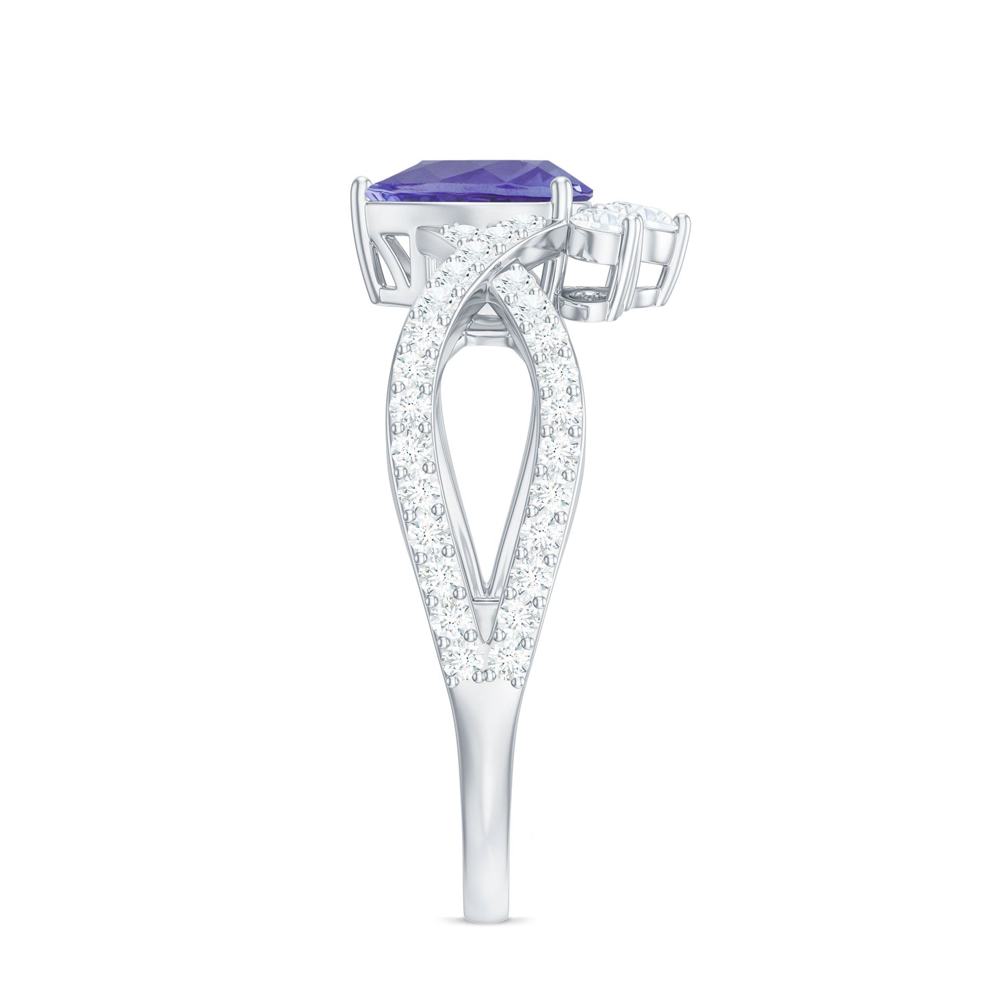 Certified Real Tanzanite Engagement Ring with Diamond Crossover Shank