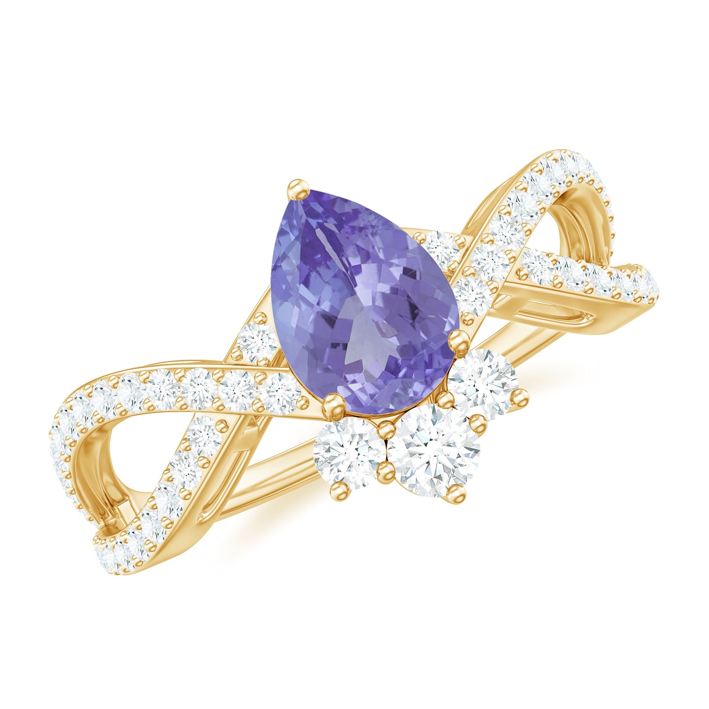 Certified Real Tanzanite Engagement Ring with Diamond Crossover Shank