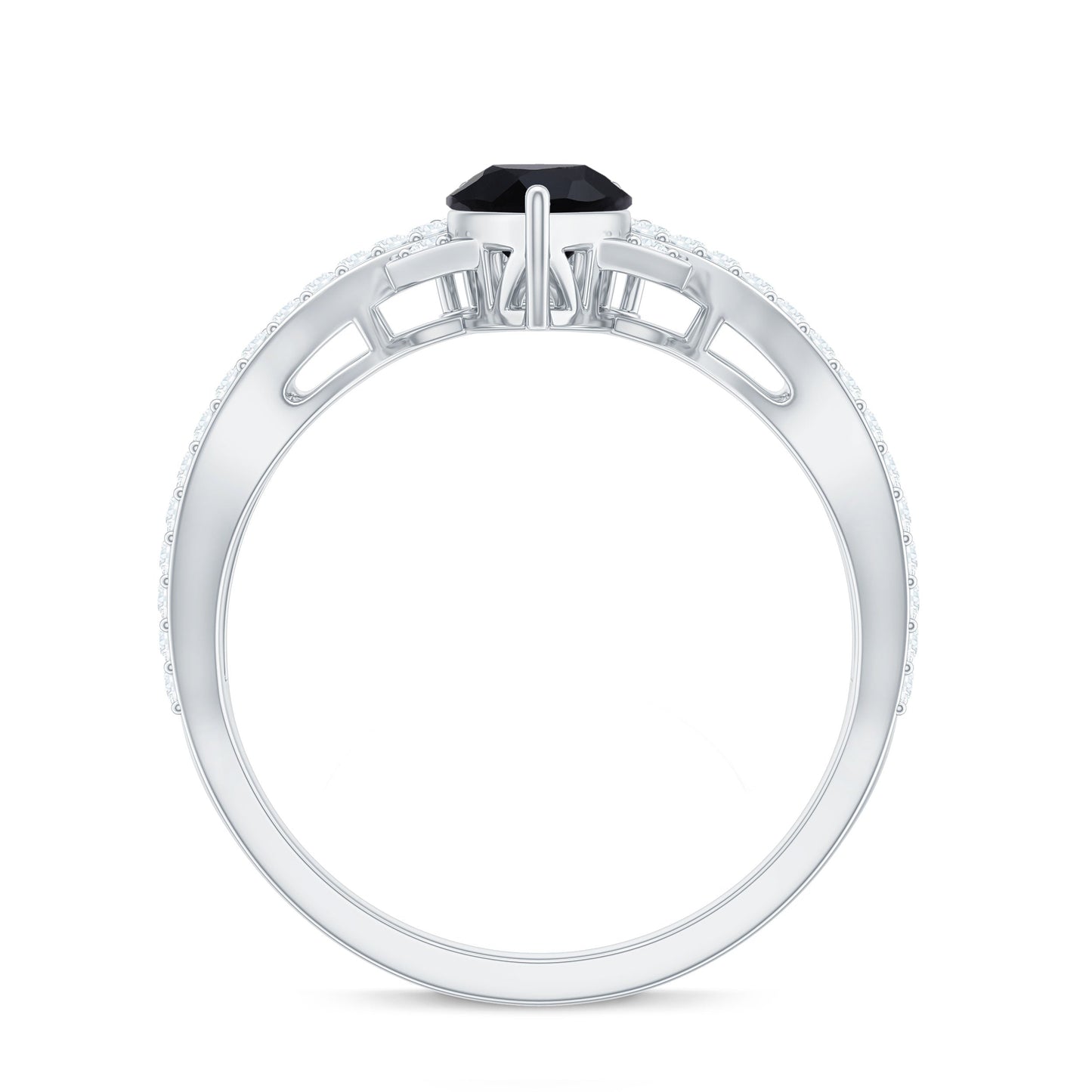 1 Carat Pear Shaped Black Onyx Designer Engagement Ring with Diamond