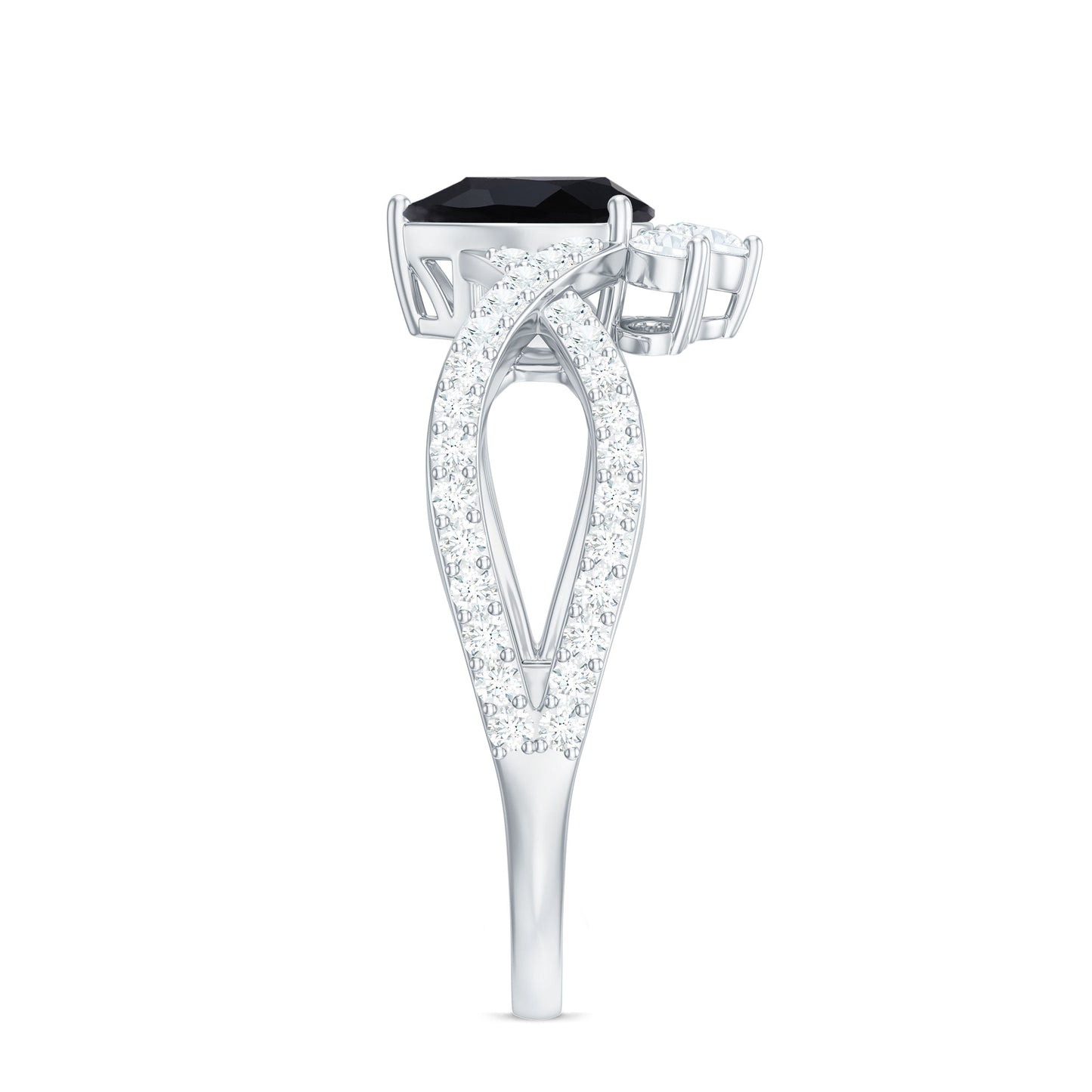 1 Carat Pear Shaped Black Onyx Designer Engagement Ring with Diamond