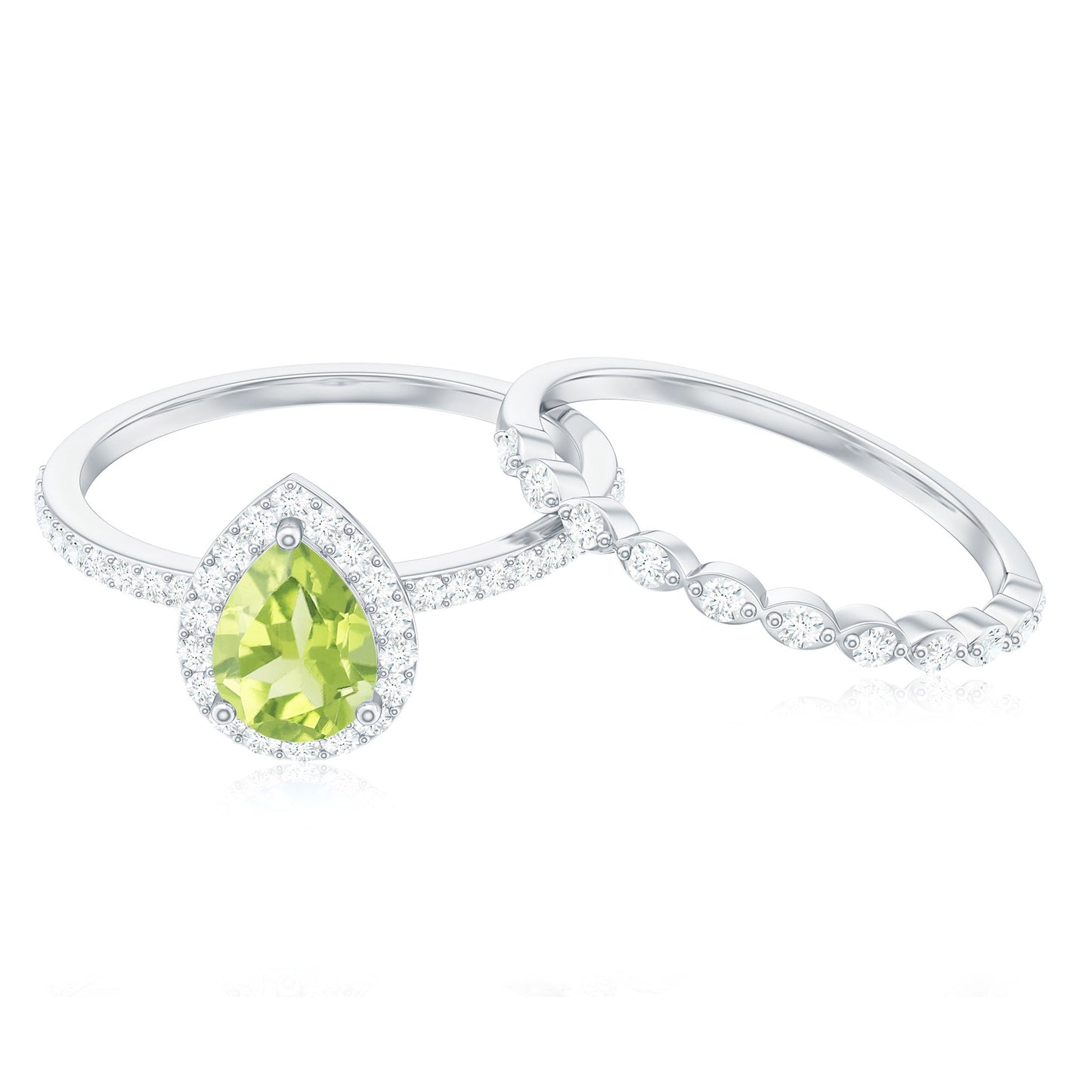 Natural 1 Carat Pear Shape Peridot Wedding Bridal Ring Set with Diamond
