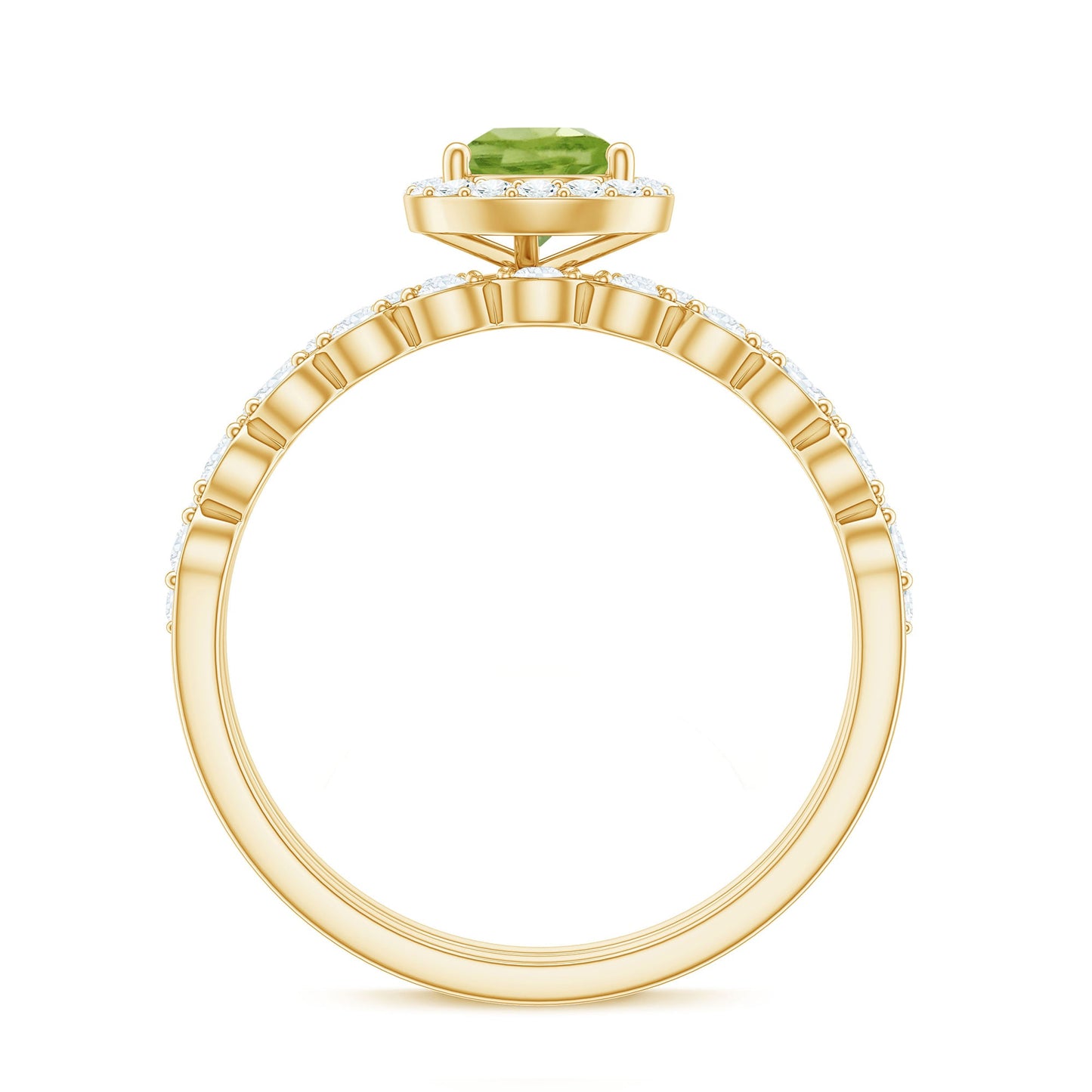 Natural 1 Carat Pear Shape Peridot Wedding Bridal Ring Set with Diamond