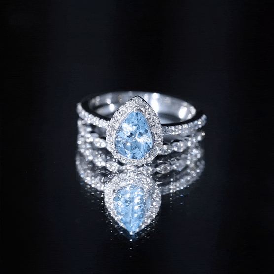 Genuine 1 Carat Aquamarine Bridal Ring Set with Diamond