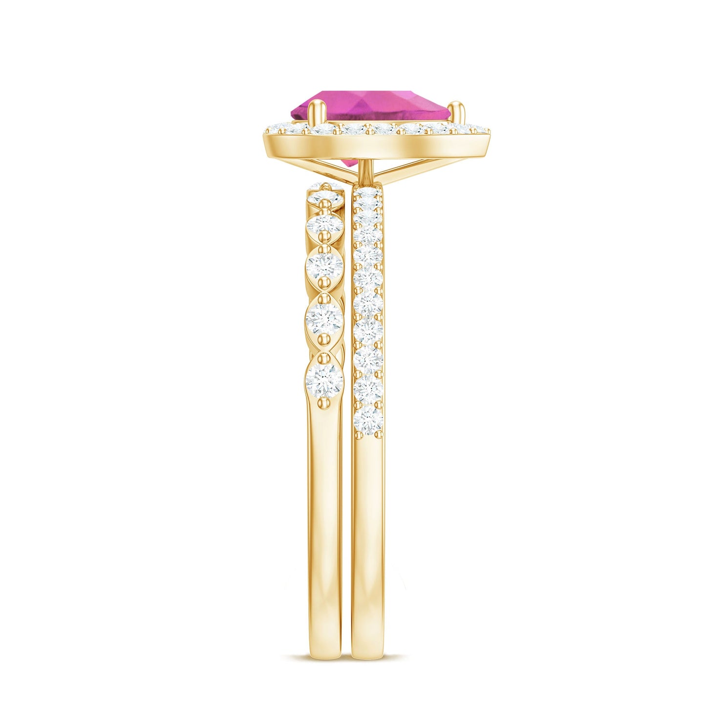 Teardrop Pink tourmaline Bridal Ring Set with Diamond
