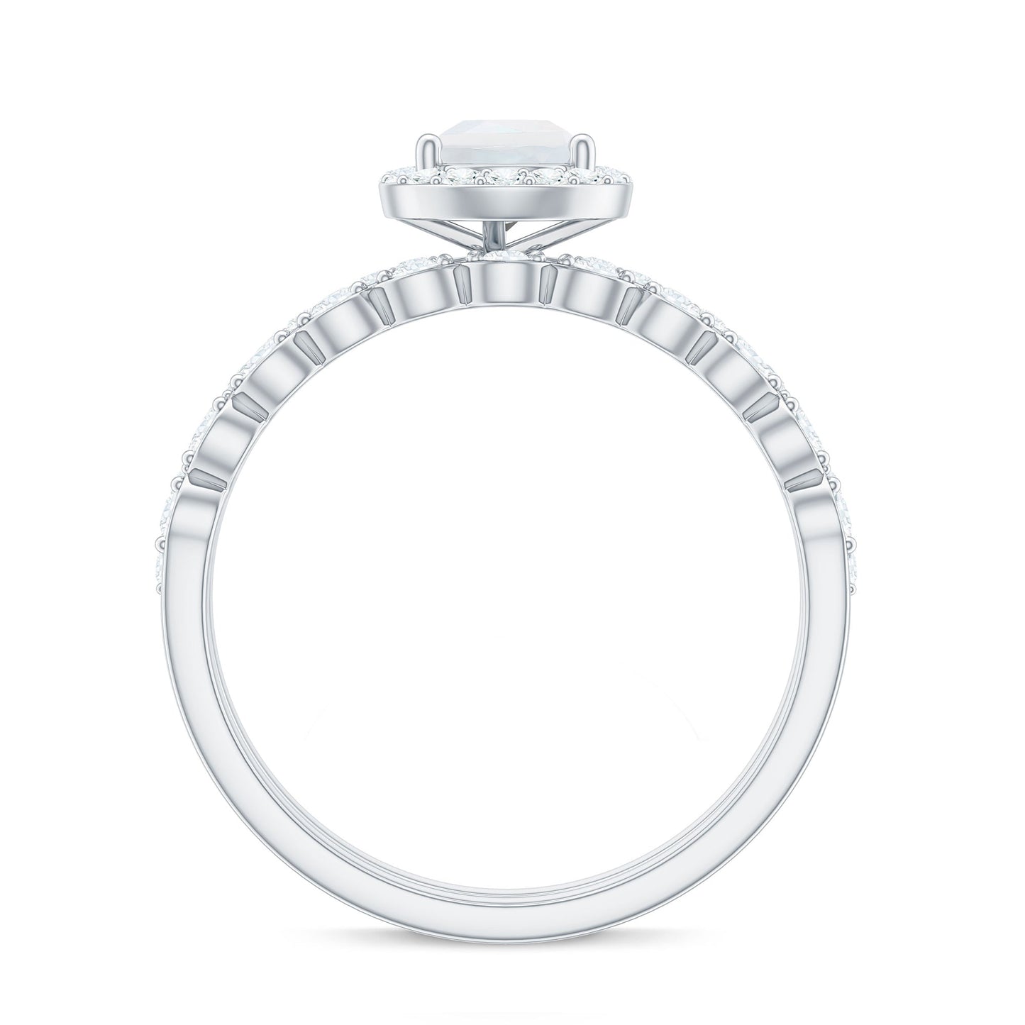 Teardrop Moonstone Bridal Ring Set with Diamond