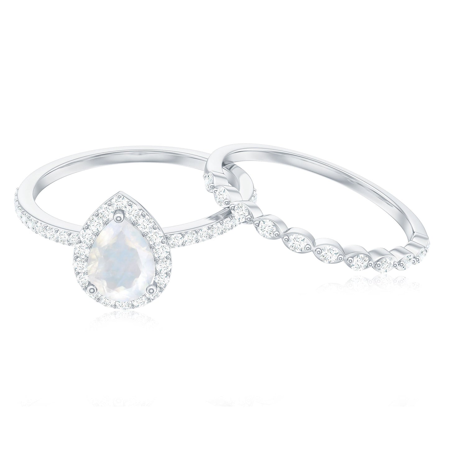 Teardrop Moonstone Bridal Ring Set with Diamond