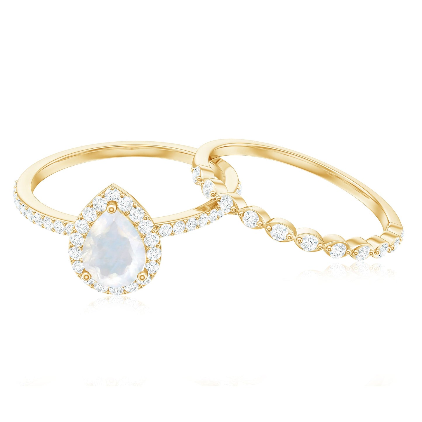 Teardrop Moonstone Bridal Ring Set with Diamond