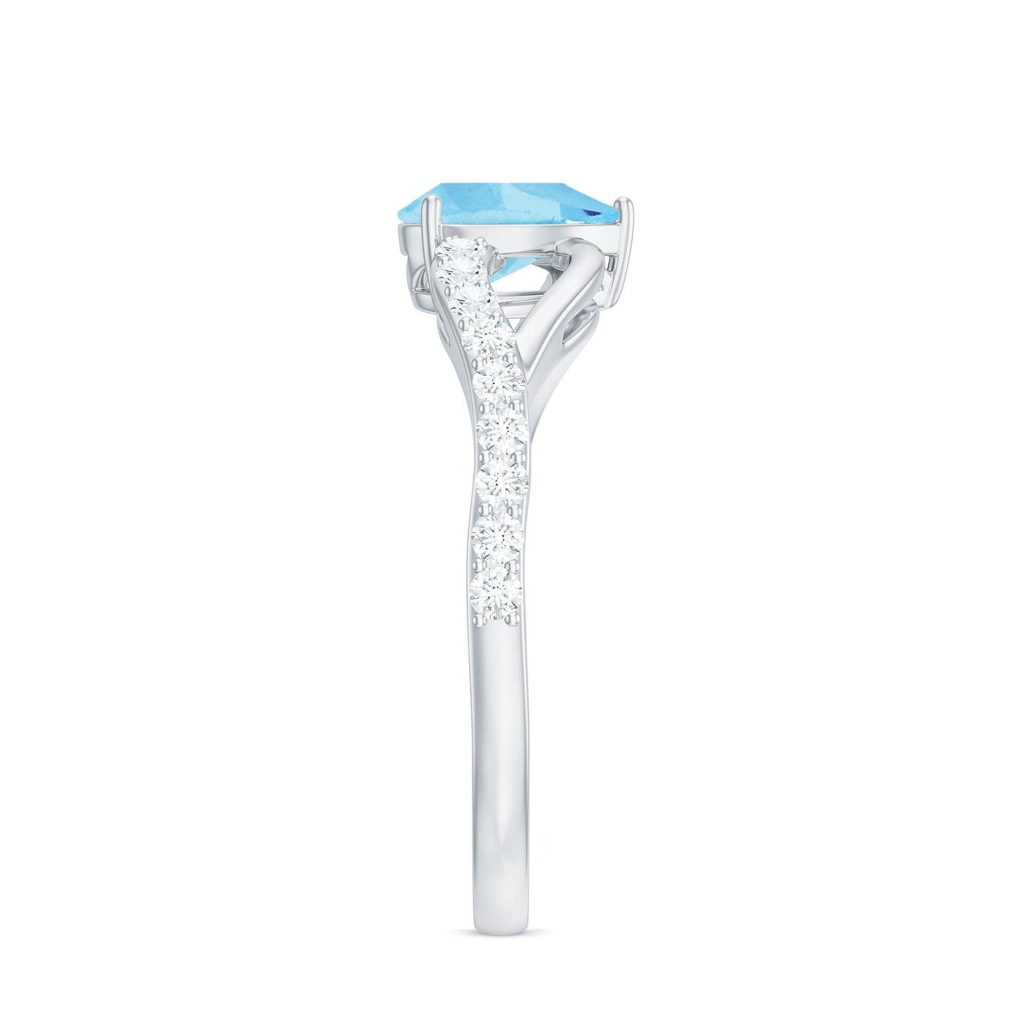 Split Shank Pear Cut Aquamarine Solitaire Ring with Diamond