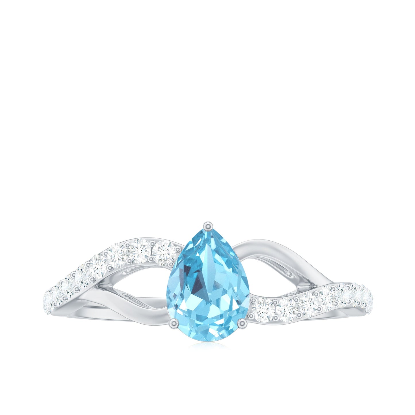 Split Shank Pear Cut Aquamarine Solitaire Ring with Diamond