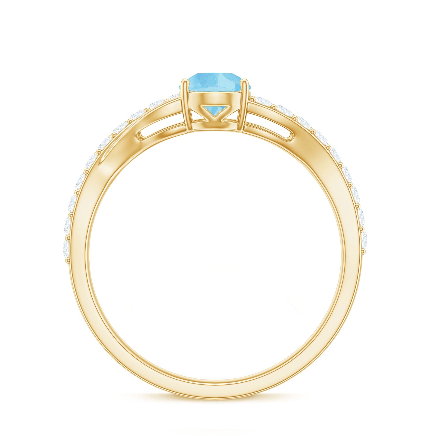 Split Shank Pear Cut Aquamarine Solitaire Ring with Diamond