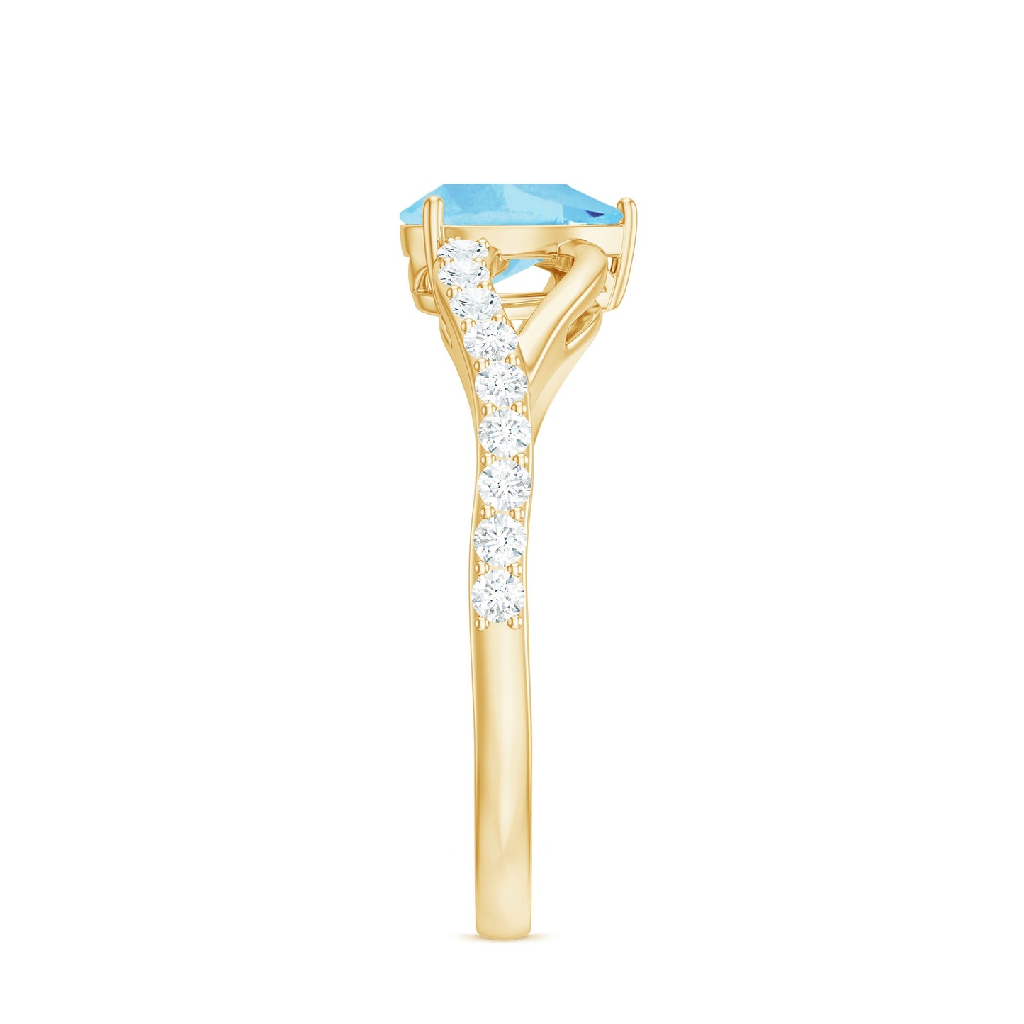 Split Shank Pear Cut Aquamarine Solitaire Ring with Diamond