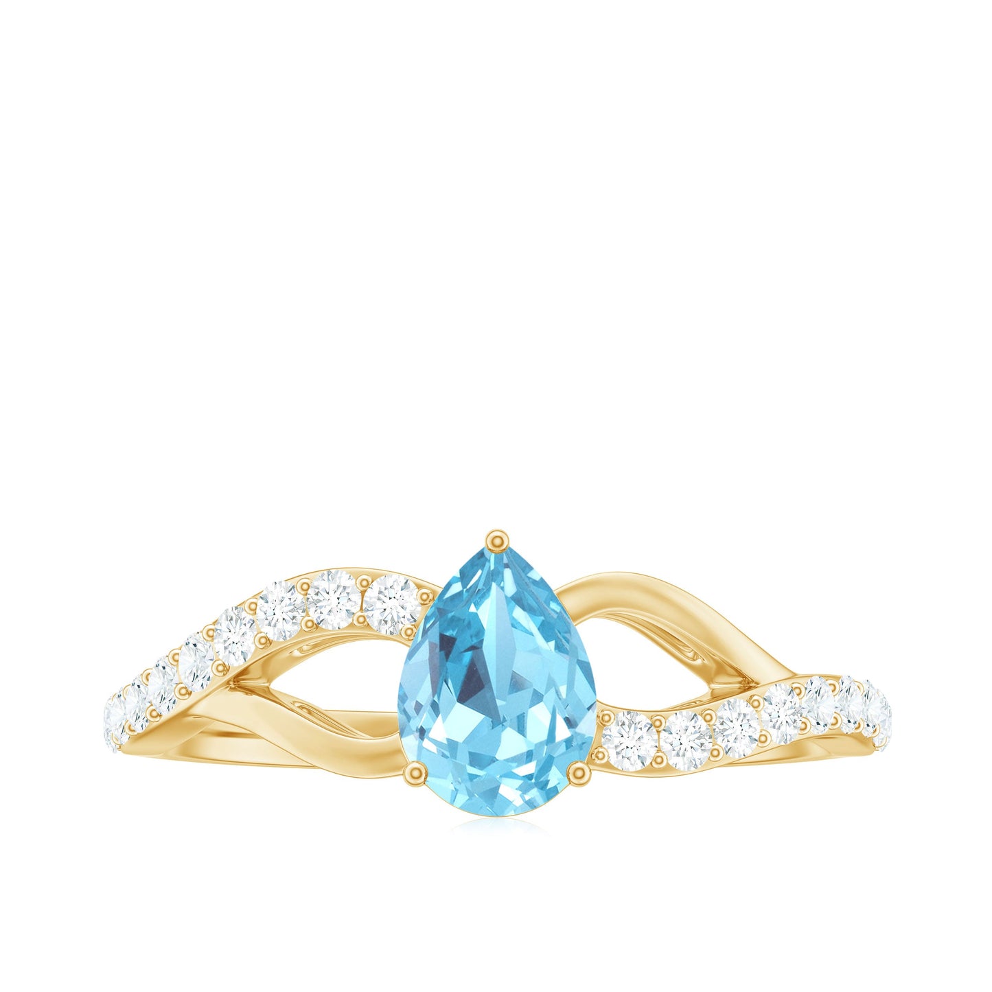 Split Shank Pear Cut Aquamarine Solitaire Ring with Diamond