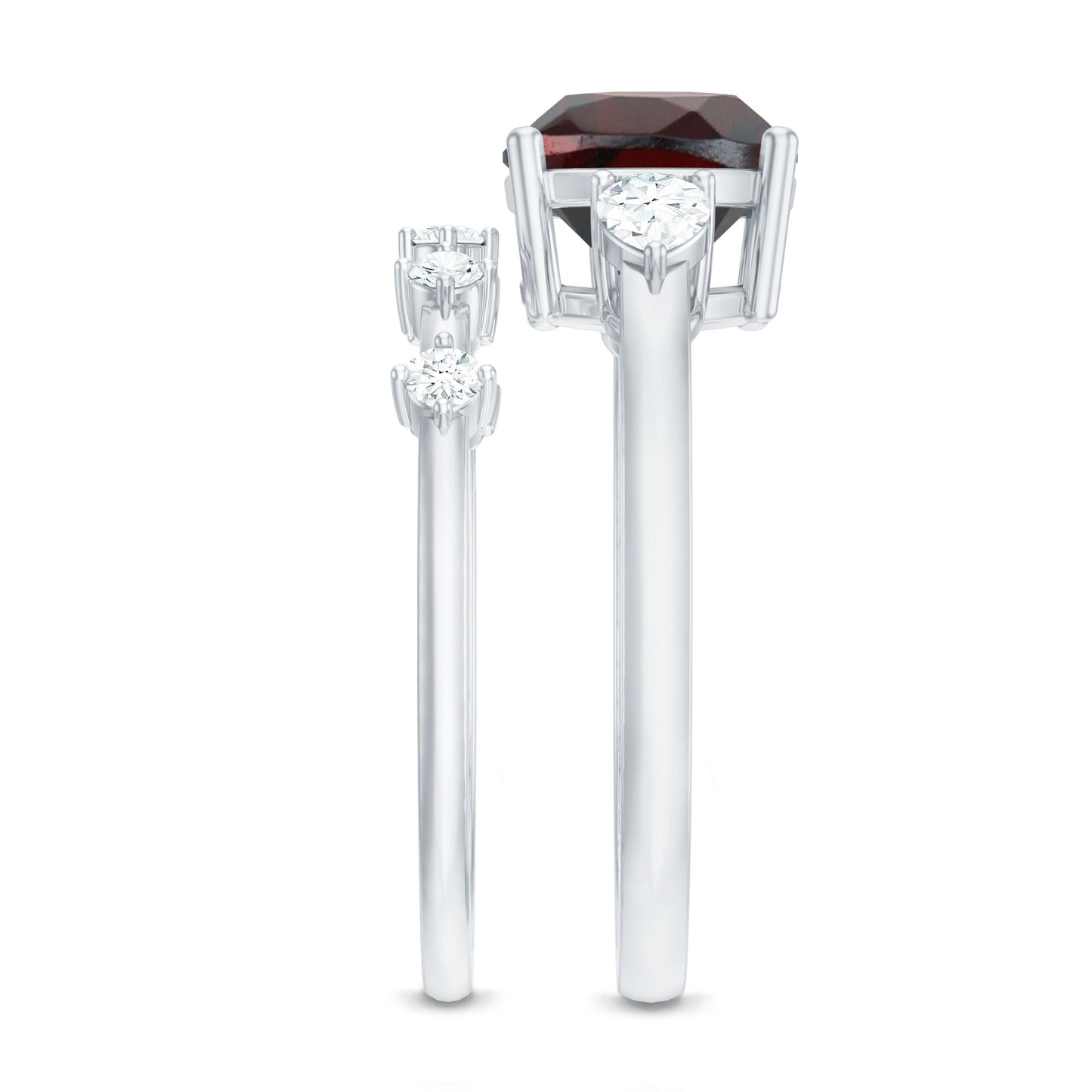 Natural 3.2 Carat Cushion Cut Garnet Diamond Wedding Bridal Ring Set