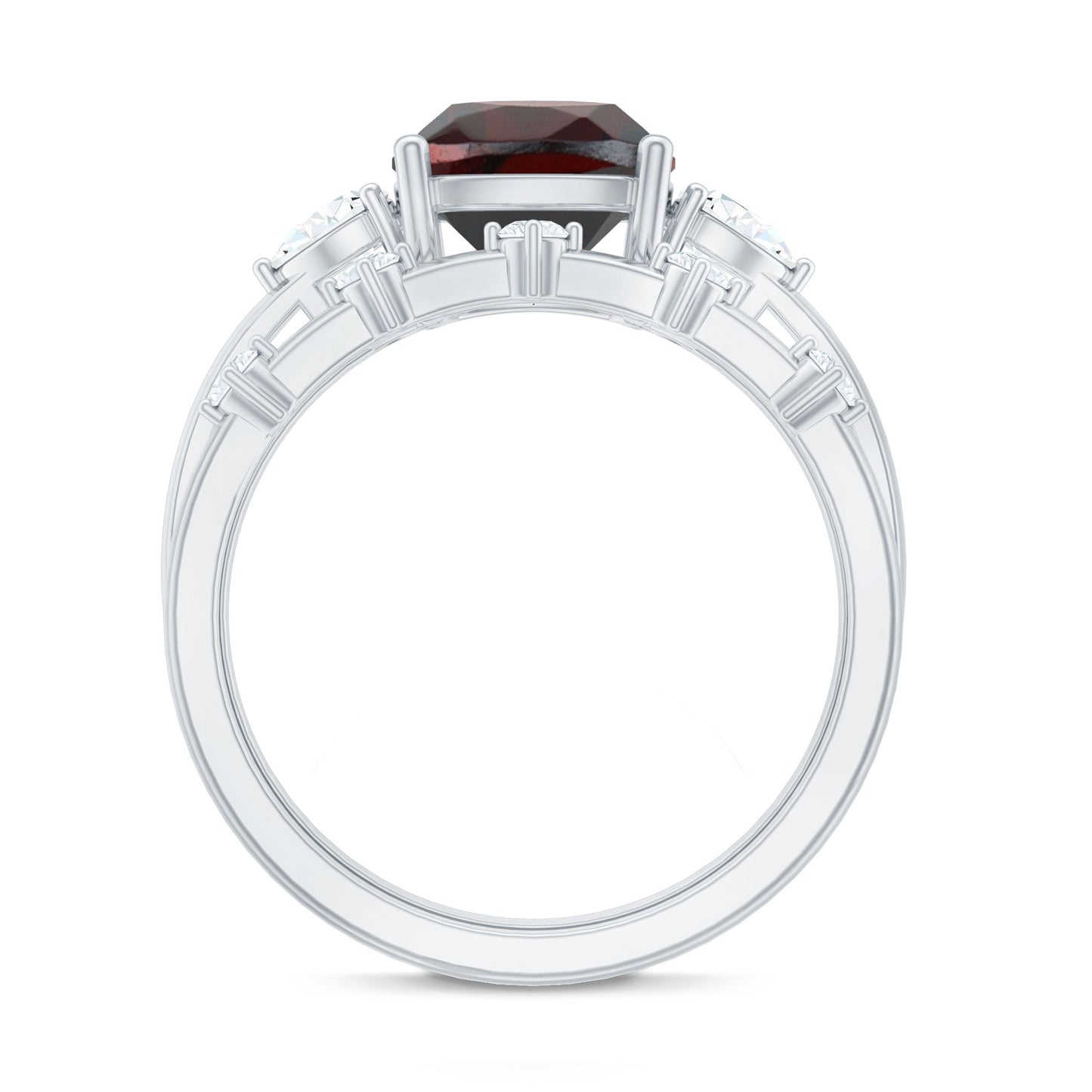 Natural 3.2 Carat Cushion Cut Garnet Diamond Wedding Bridal Ring Set