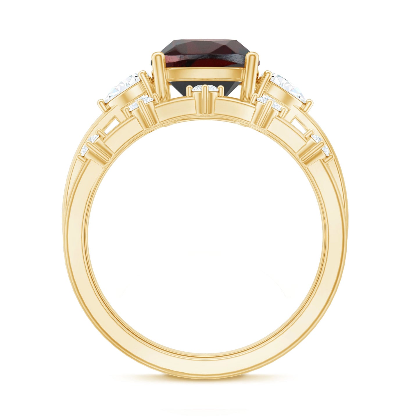 Natural 3.2 Carat Cushion Cut Garnet Diamond Wedding Bridal Ring Set