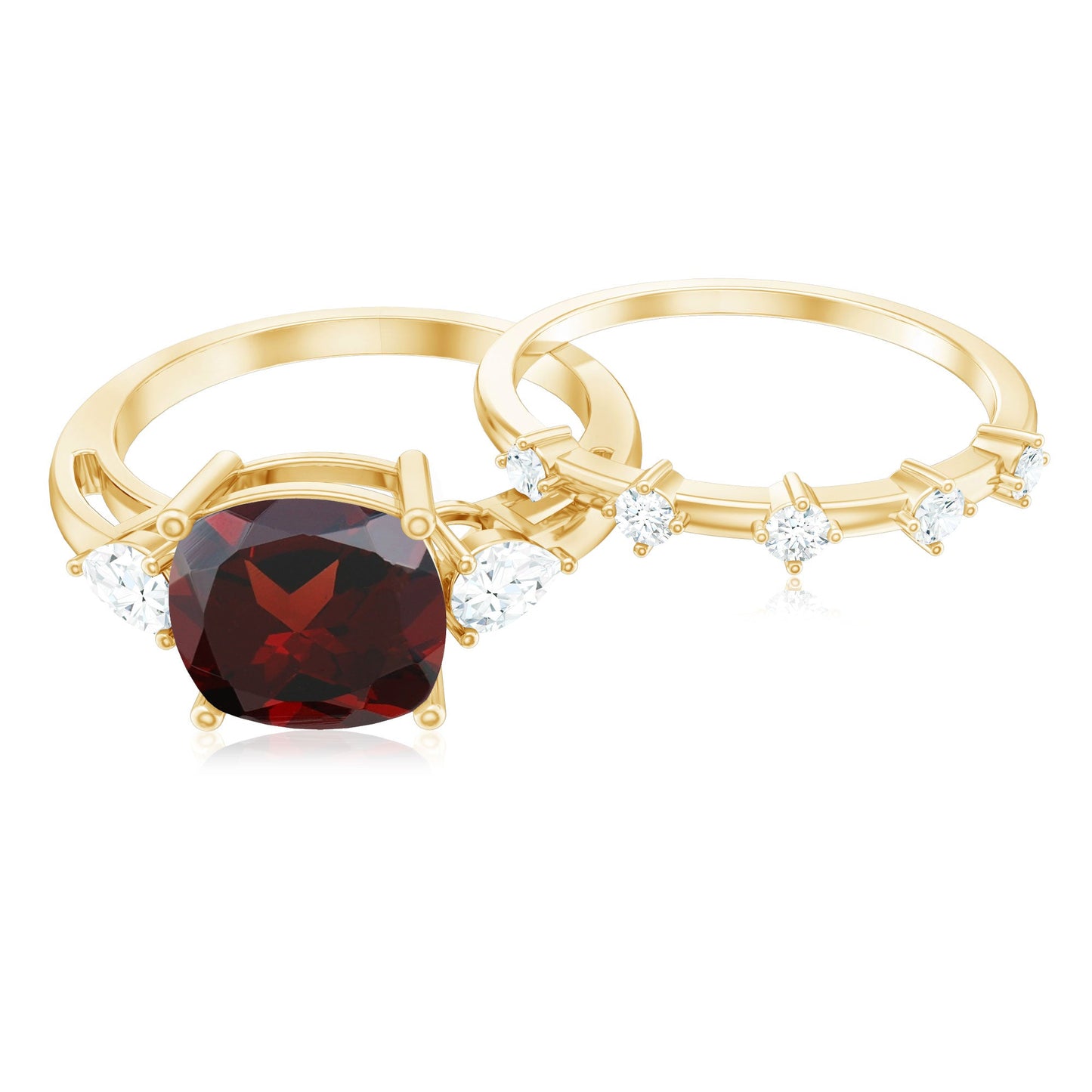 Natural 3.2 Carat Cushion Cut Garnet Diamond Wedding Bridal Ring Set