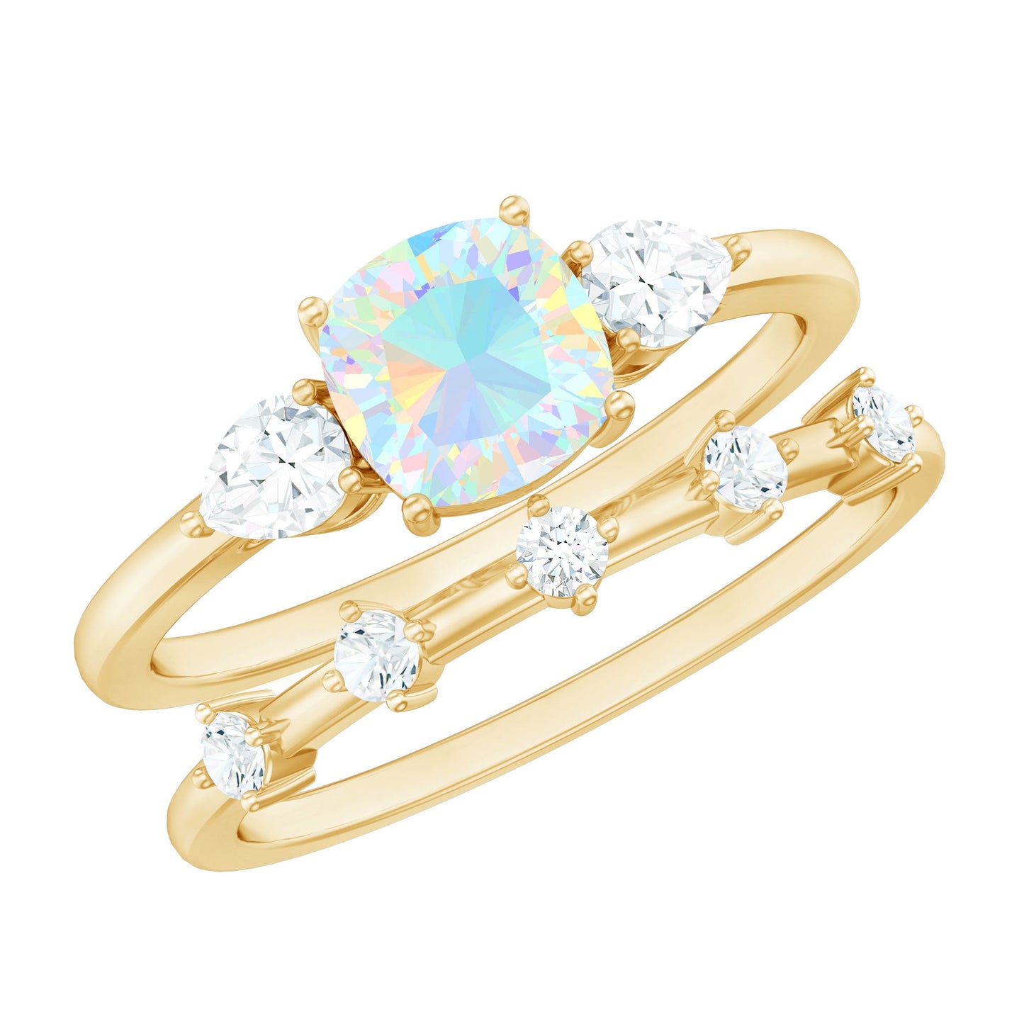 Cushion Cut Real Ethiopian Opal Wedding Ring Set with Diamond
