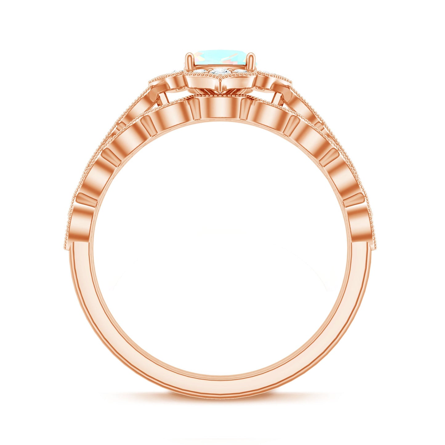 Vintage Inspired Ethiopian Opal Flower Engagement Ring with Wedding Band