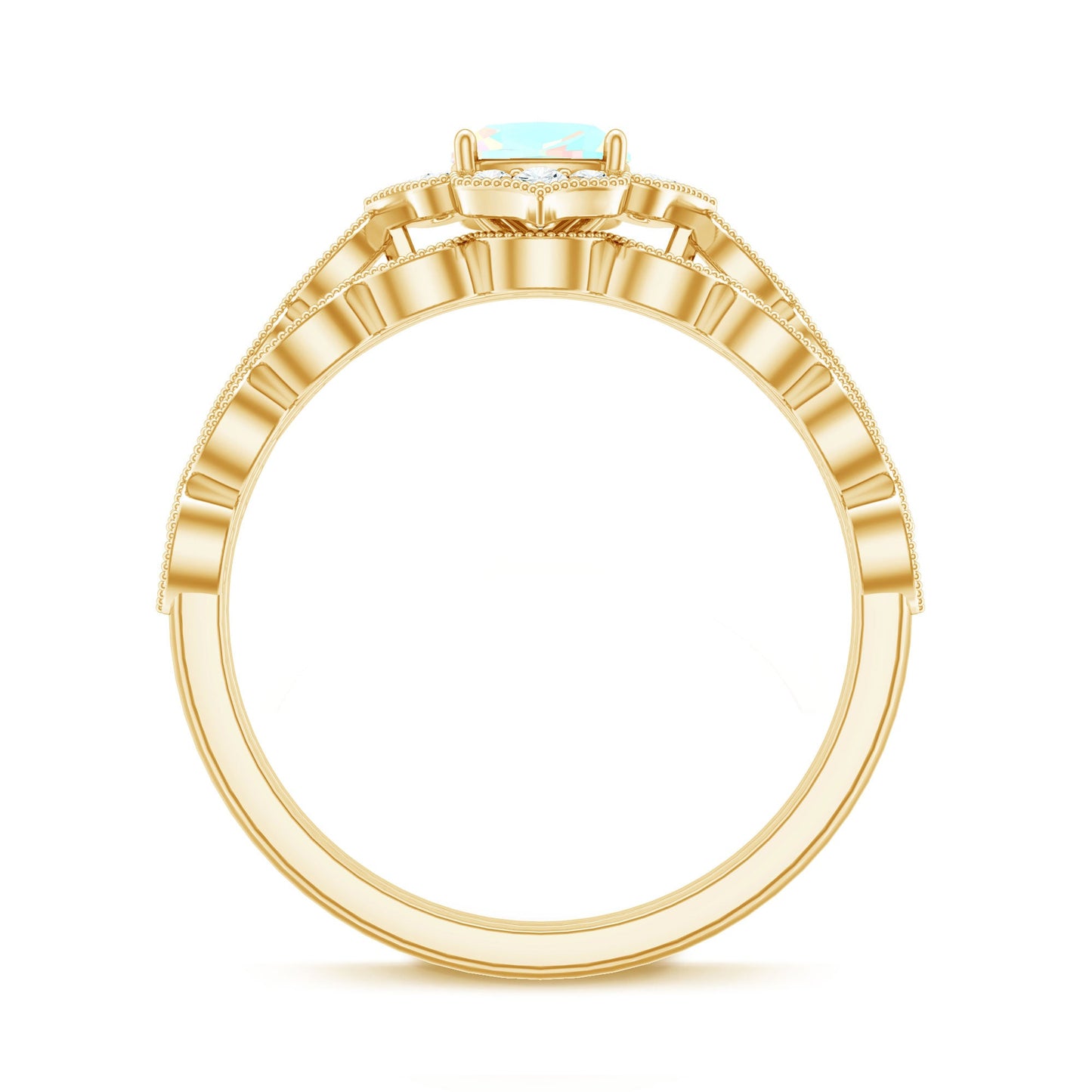 Vintage Inspired Ethiopian Opal Flower Engagement Ring with Wedding Band