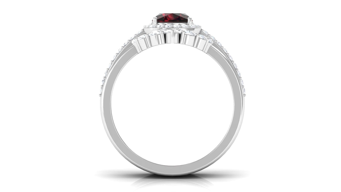 Natural 3.2 Carat Cushion Cut Garnet Statement Bridal Ring Set