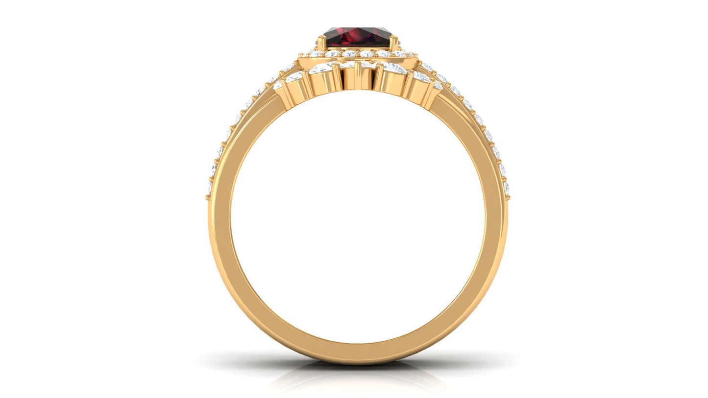 Natural 3.2 Carat Cushion Cut Garnet Statement Bridal Ring Set