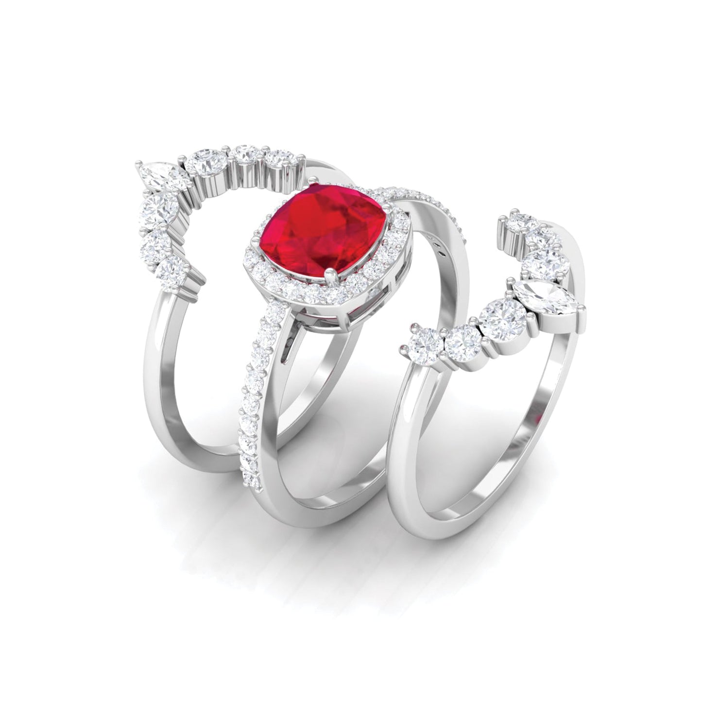 2 Carat Certified Lab Grown Ruby 3 Piece Bridal Ring Set with Moissanite