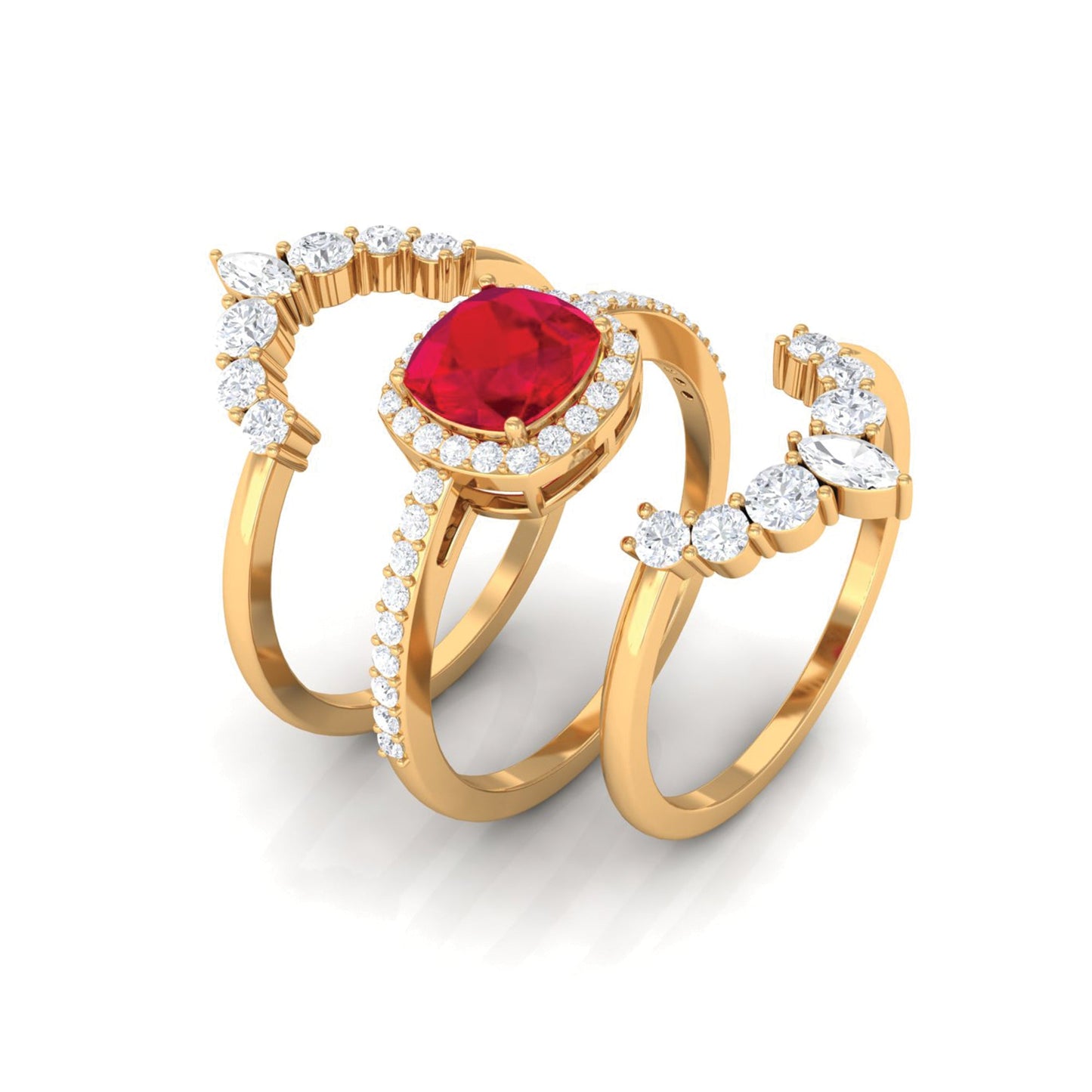 2 Carat Certified Lab Grown Ruby 3 Piece Bridal Ring Set with Moissanite