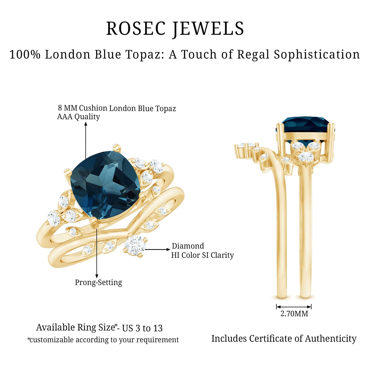Vintage London Blue Topaz and Diamond Engagement Ring Set