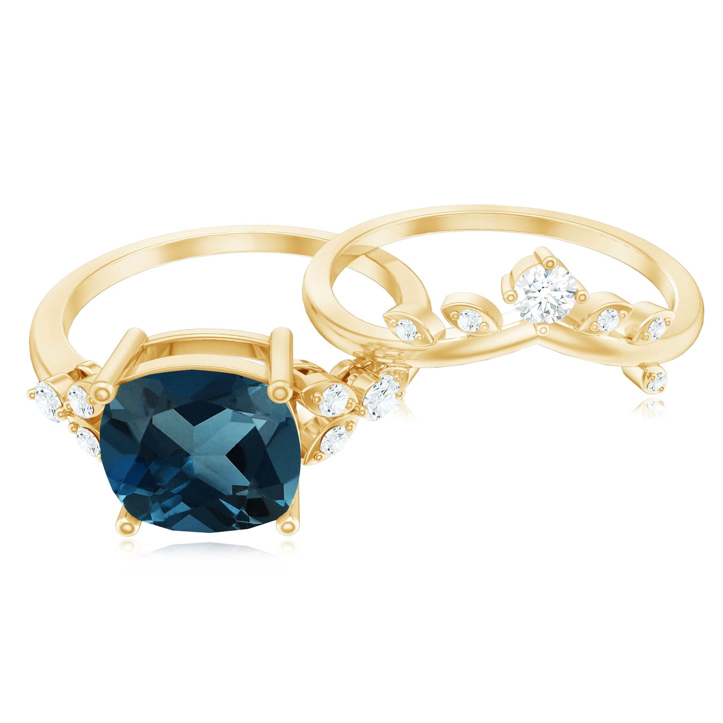 Vintage London Blue Topaz and Diamond Engagement Ring Set