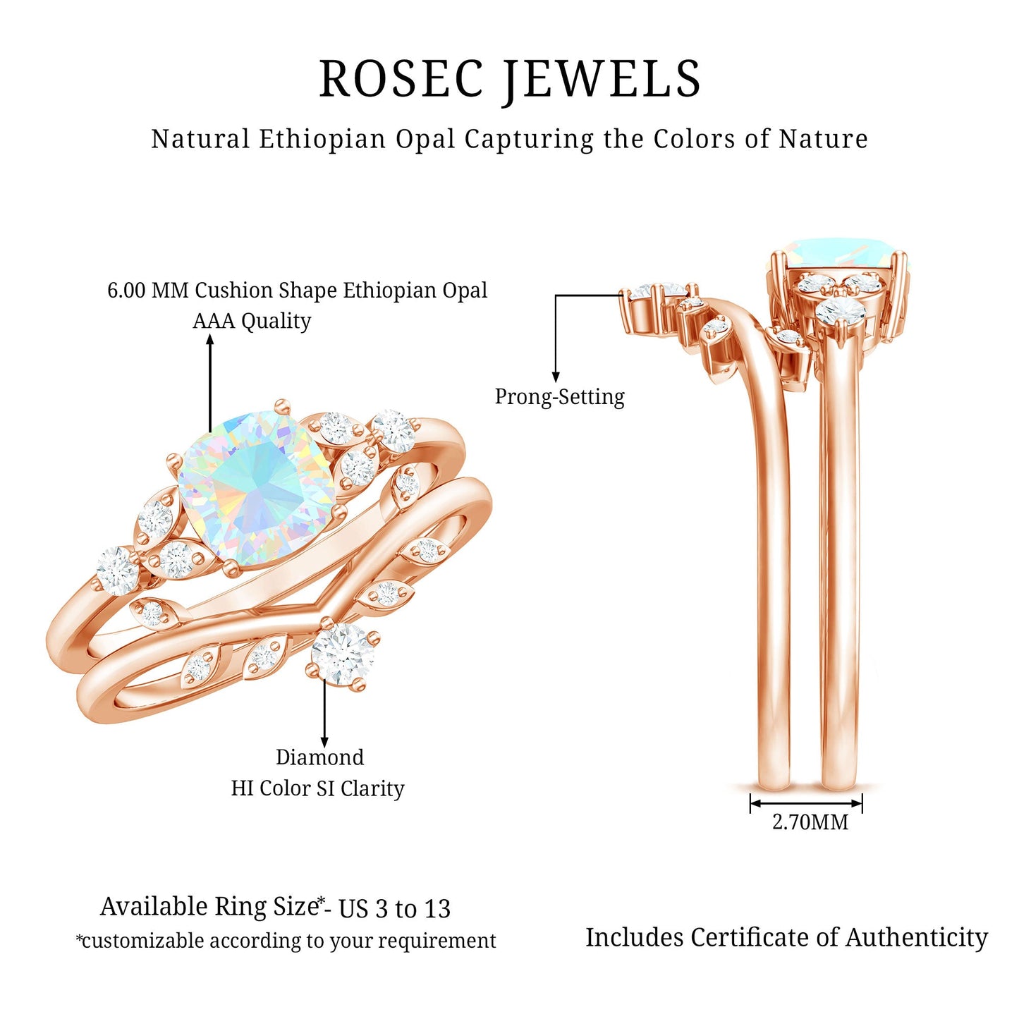 Genuine Ethiopian Opal Engagement Ring with Diamond Enhancer